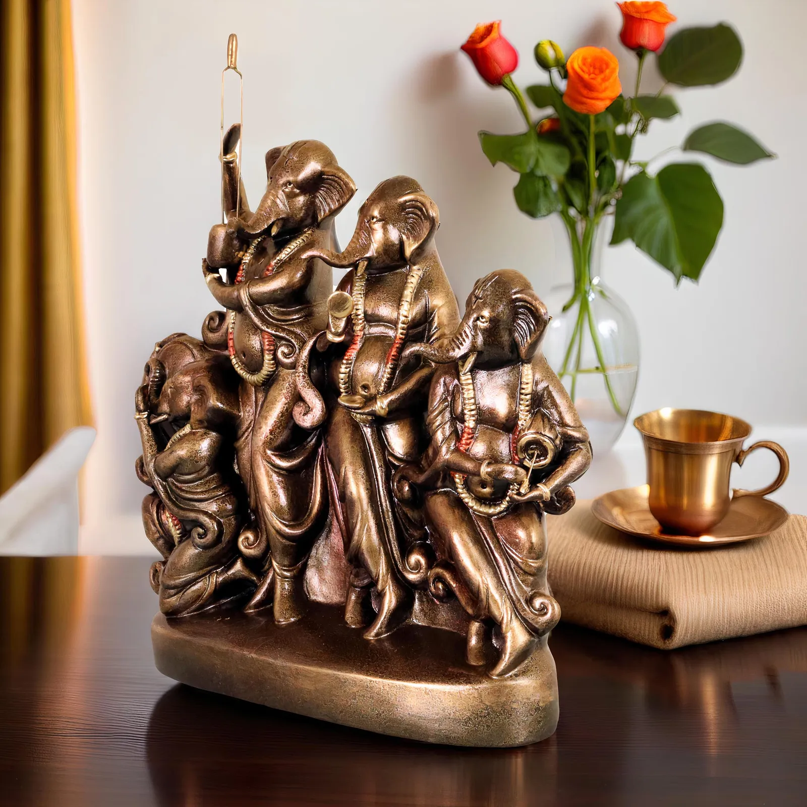 Quartet Musical Lord Ganesha | Handmade Terracotta Clay Figurine | Abstract Terracotta Showpieces