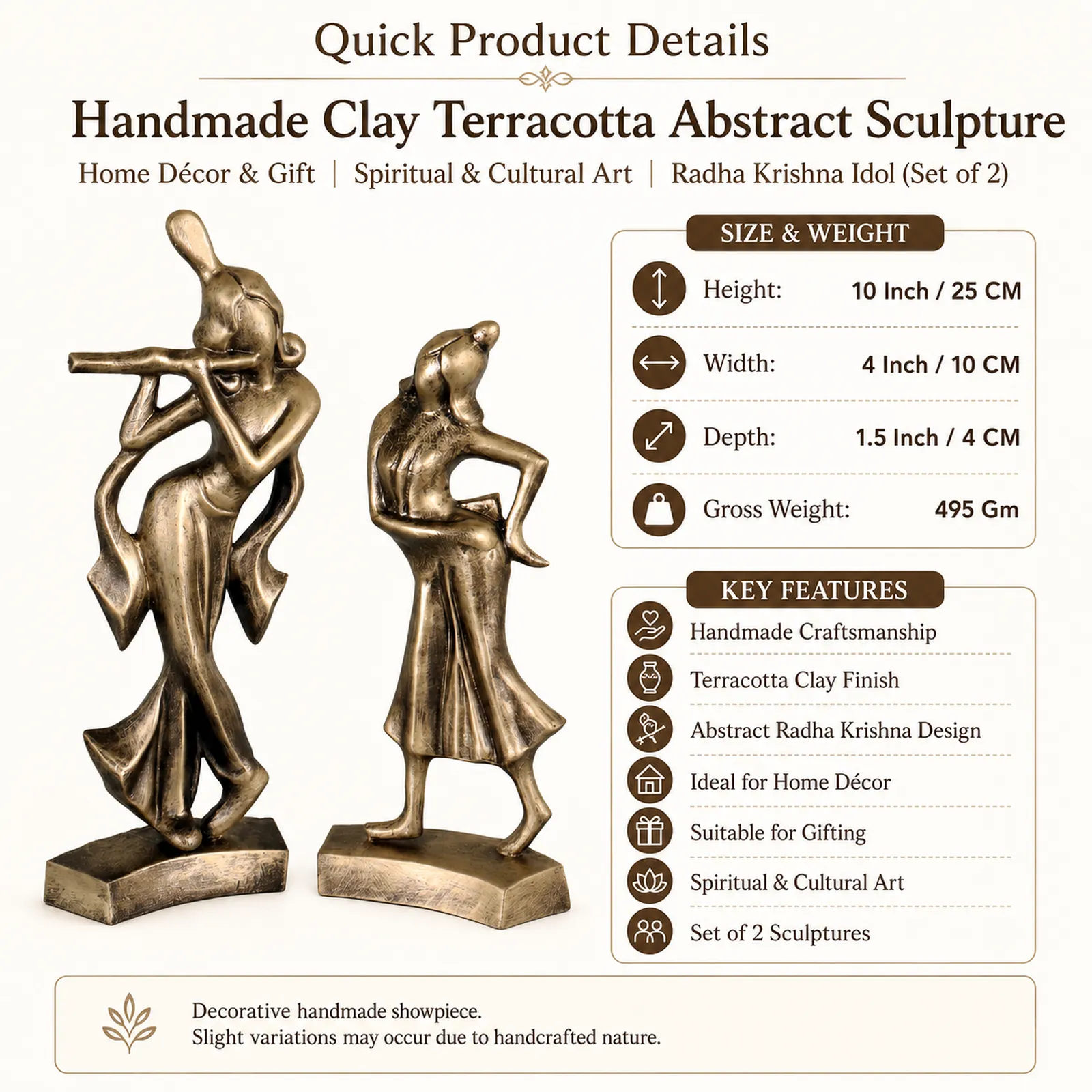 Radha Krishna | Handmade Terracotta Clay Figurine | Abstract Terracotta Showpieces