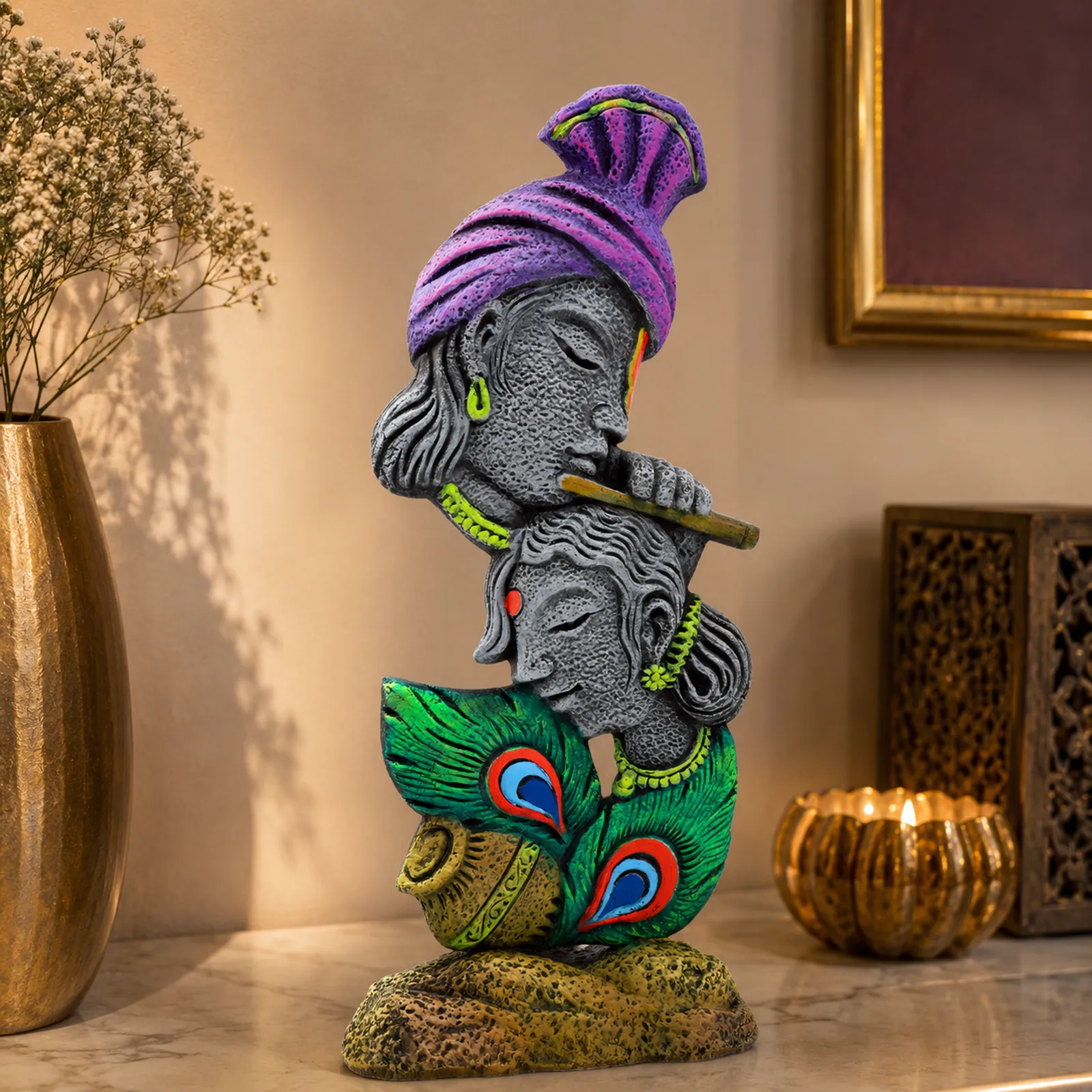 Radha Krishna Idol - Symbol of Eternal Love & Devotion | Handmade Terracotta Clay Figurine | Abstract Terracotta Showpieces