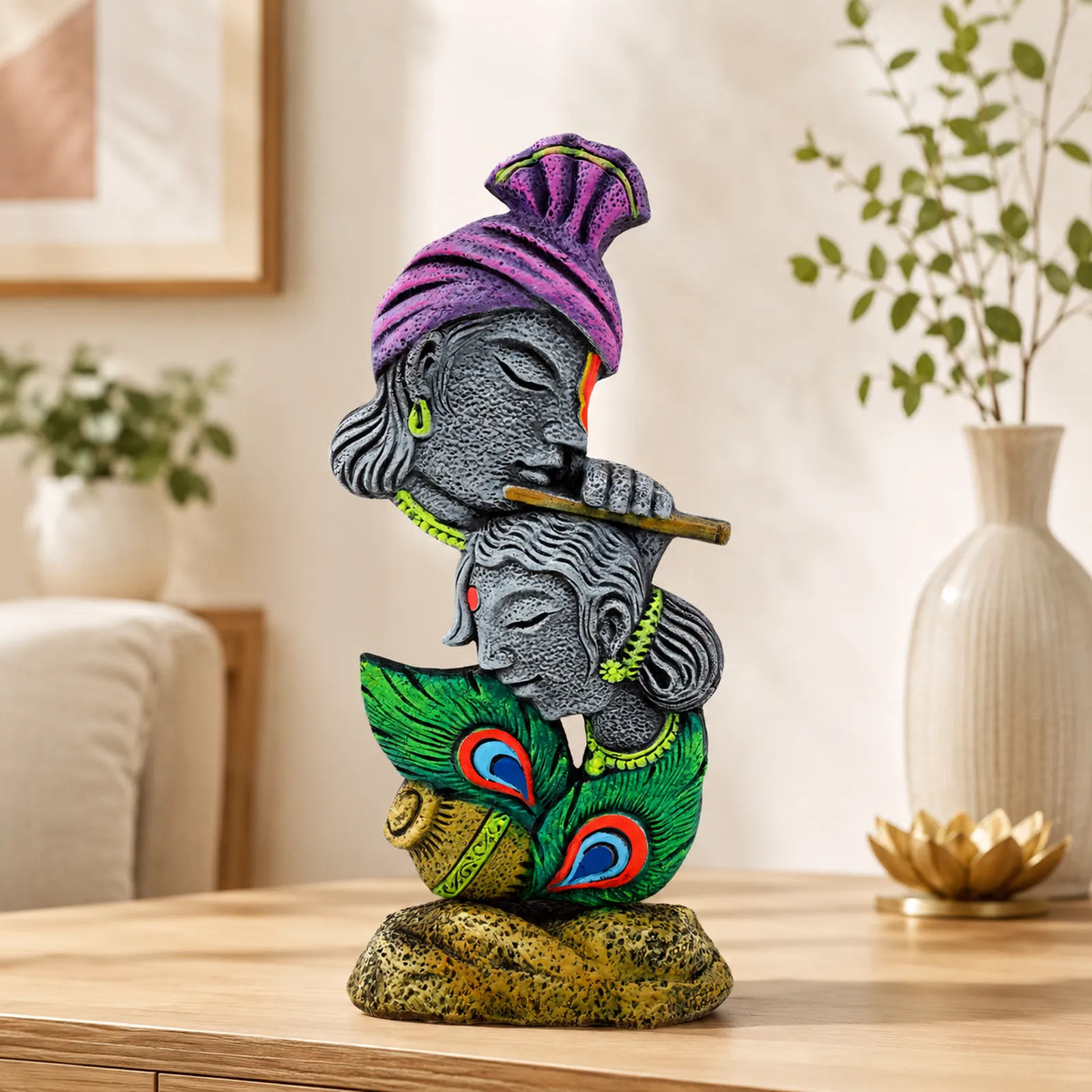 Radha Krishna Idol - Symbol of Eternal Love & Devotion | Handmade Terracotta Clay Figurine | Abstract Terracotta Showpieces