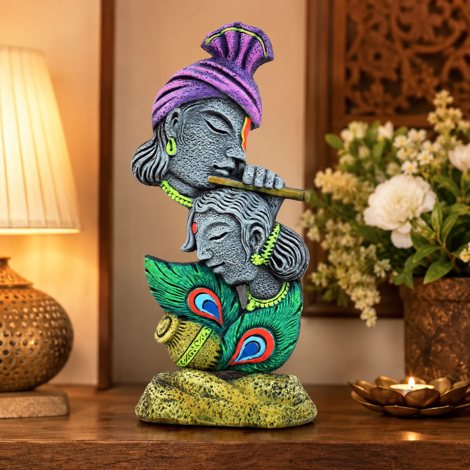 Radha Krishna Idol - Symbol of Eternal Love & Devotion | Handmade Terracotta Clay Figurine | Abstract Terracotta Showpieces