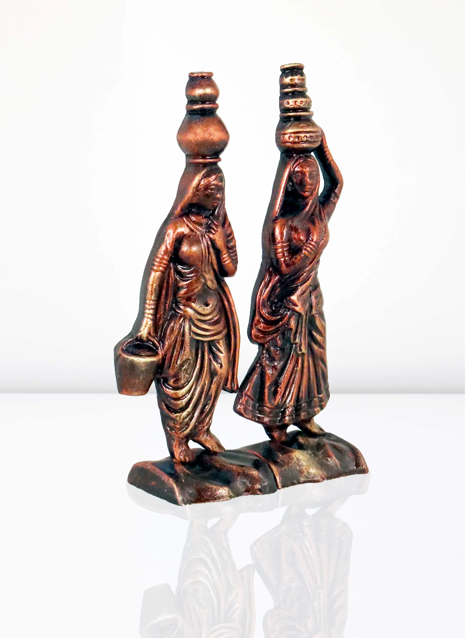 Rajasthani Women - Metallic Bronze | Handmade Terracotta Clay Figurine | Abstract Terracotta Showpieces