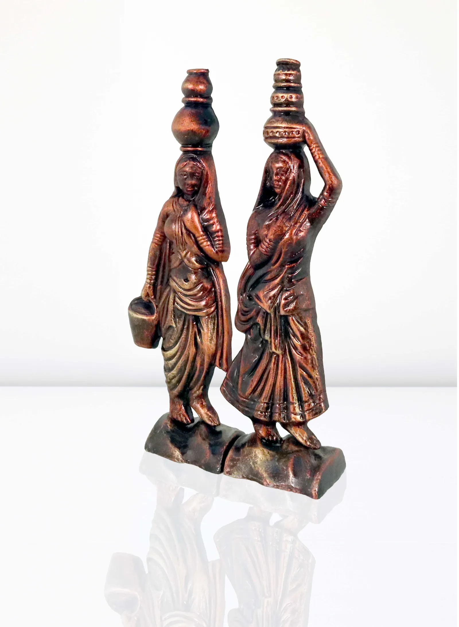 Rajasthani Women - Metallic Bronze | Handmade Terracotta Clay Figurine | Abstract Terracotta Showpieces