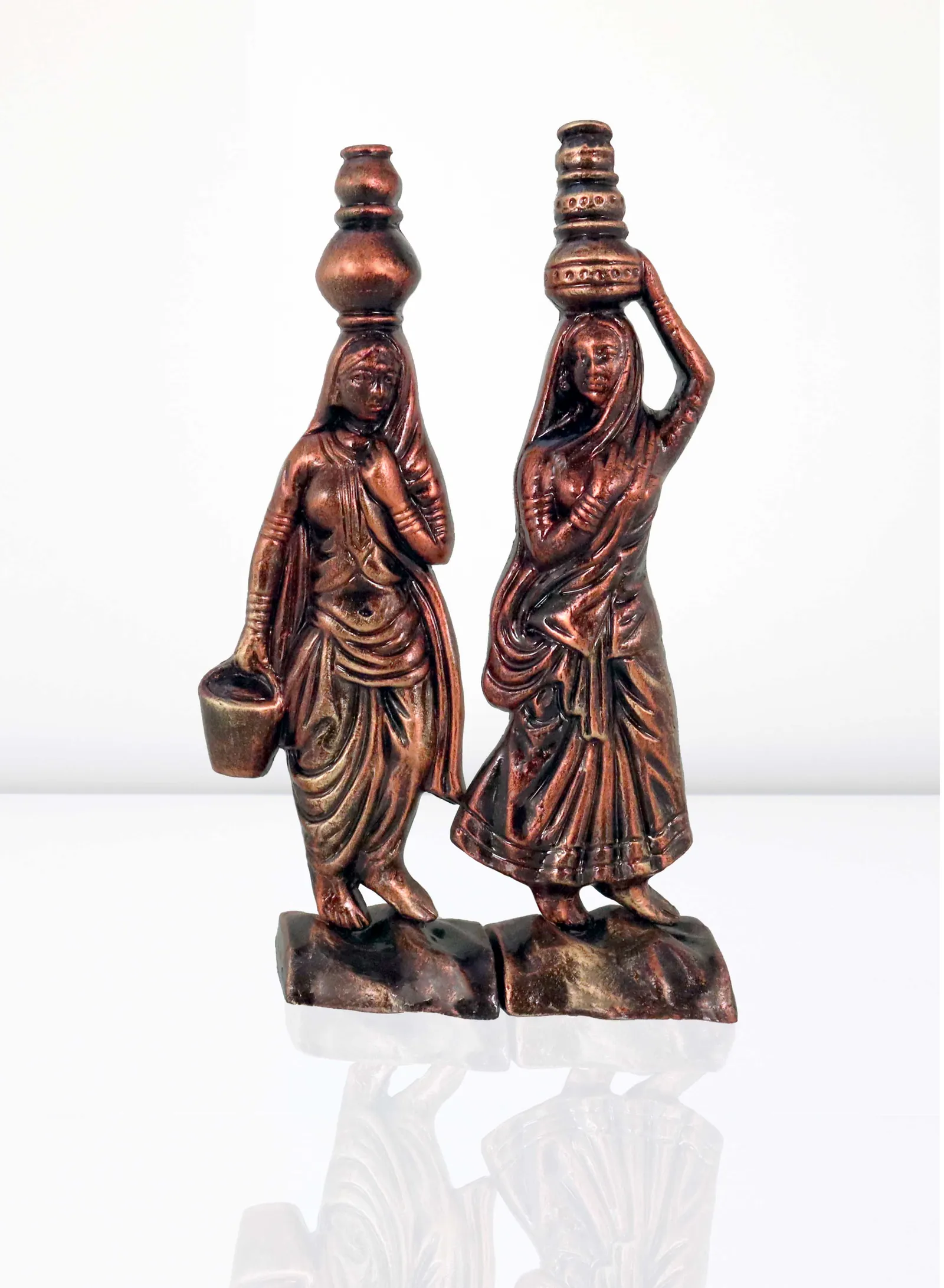 Rajasthani Women - Metallic Bronze | Handmade Terracotta Clay Figurine | Abstract Terracotta Showpieces
