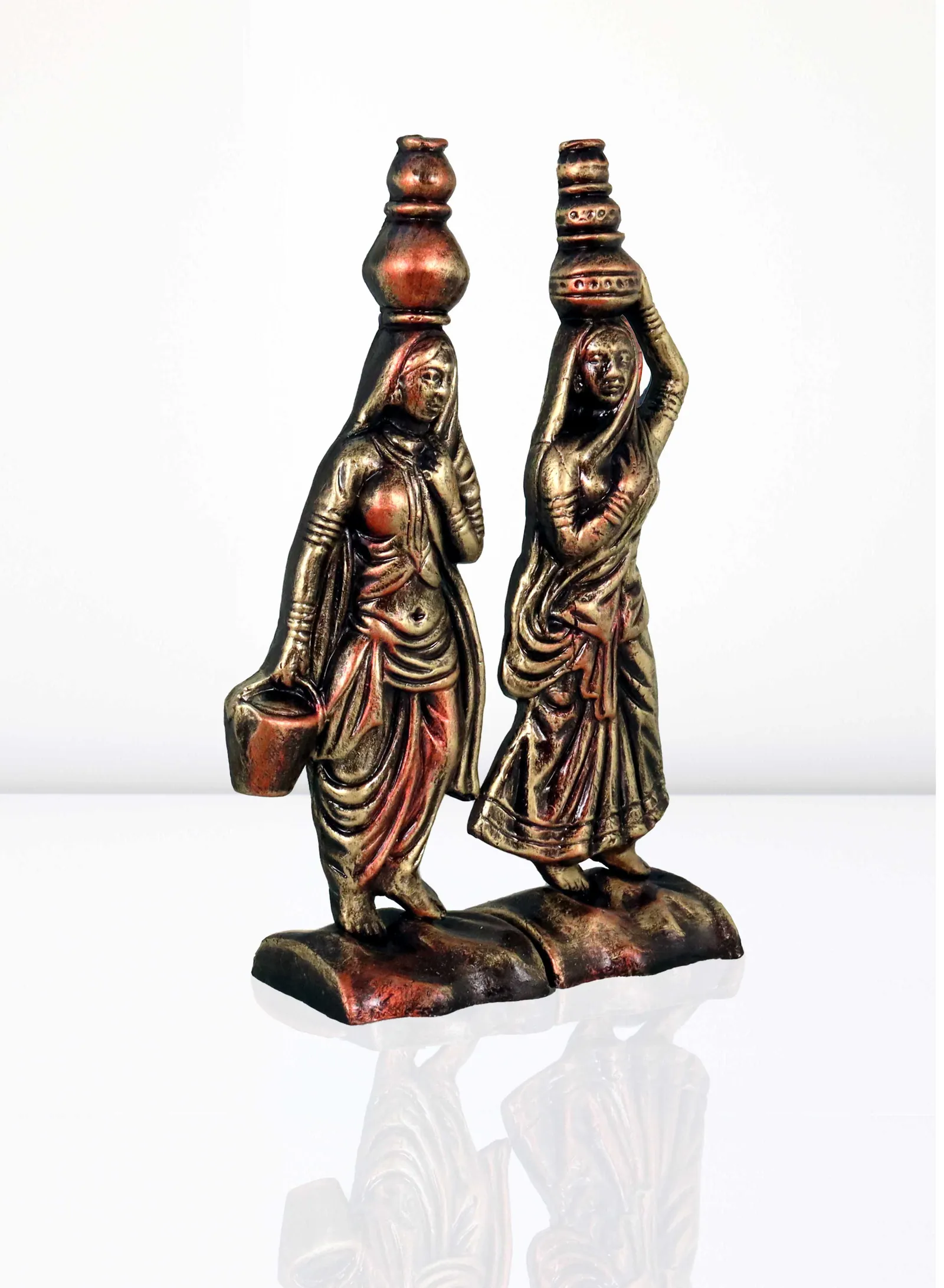 Rajasthani Women - Metallic Golden | Handmade Terracotta Clay Figurine | Abstract Terracotta Showpieces