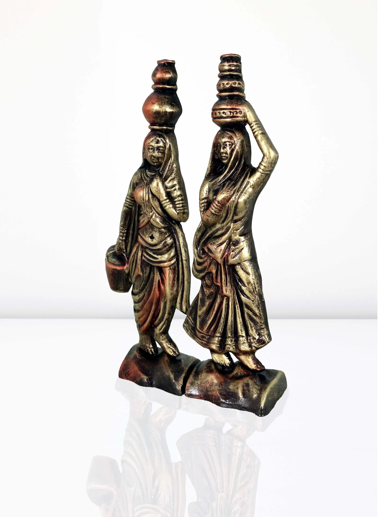 Rajasthani Women - Metallic Golden | Handmade Terracotta Clay Figurine | Abstract Terracotta Showpieces