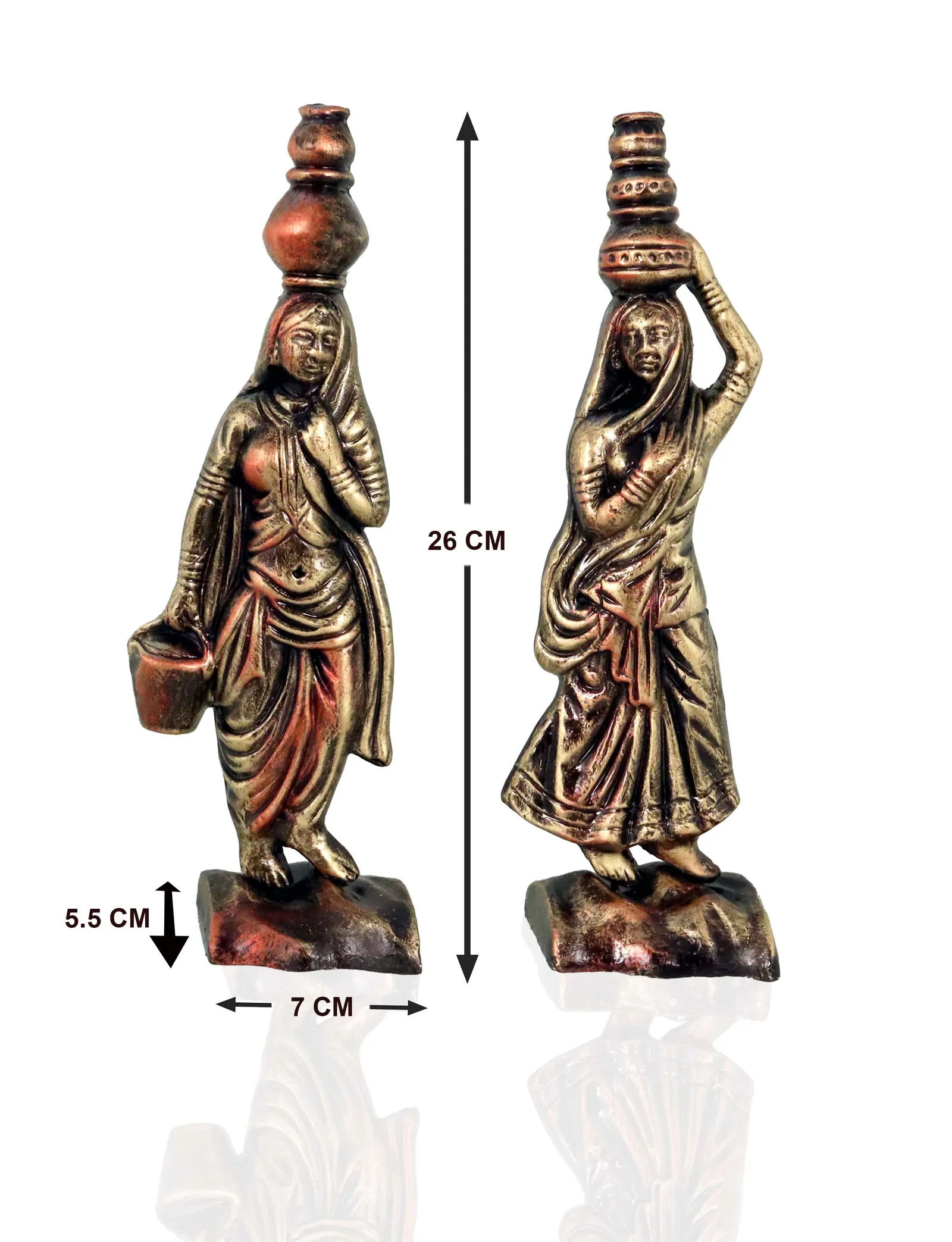 Rajasthani Women - Metallic Golden | Handmade Terracotta Clay Figurine | Abstract Terracotta Showpieces