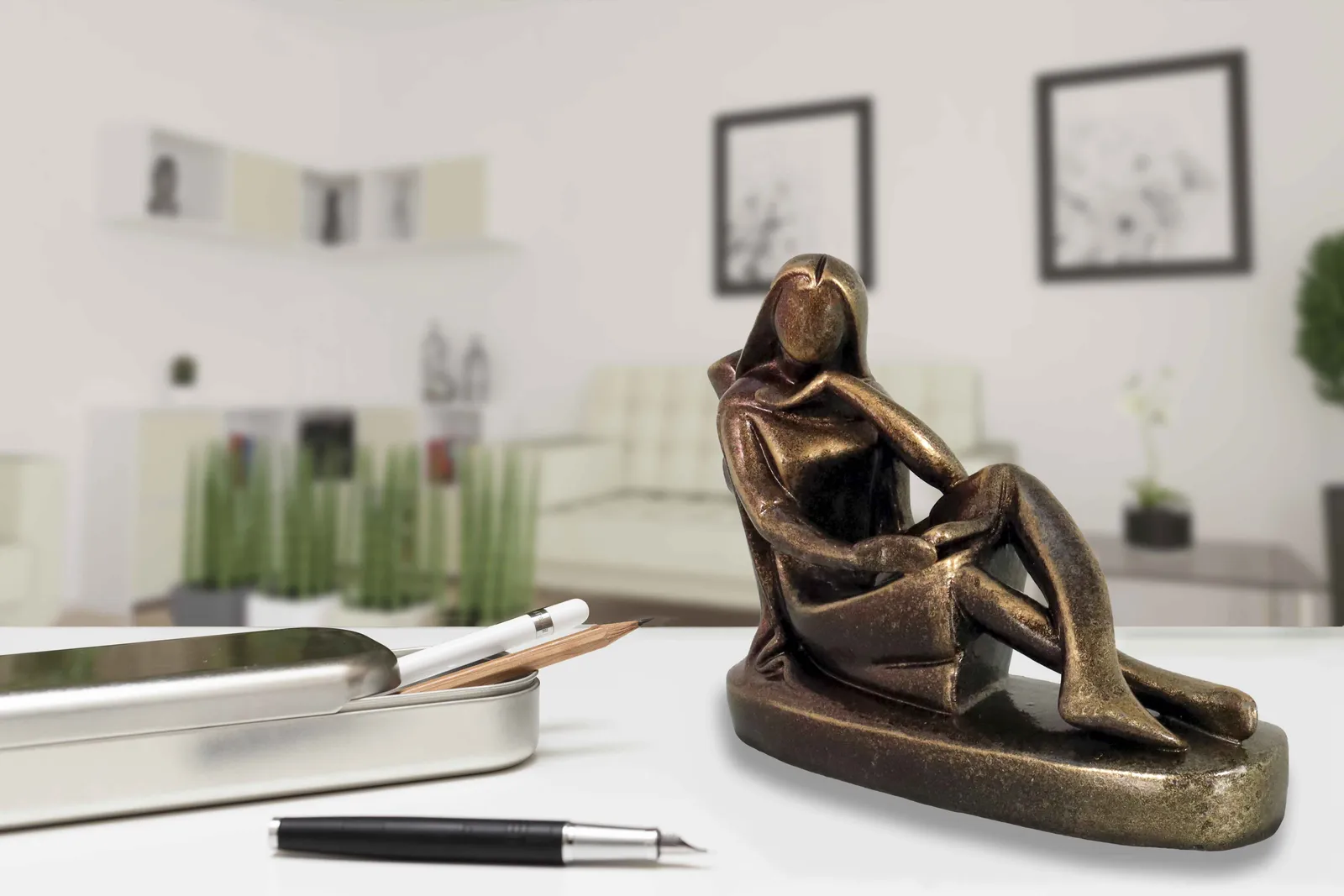 Reader Leaning on Tree | Handmade Terracotta Clay Figurine | Abstract Terracotta Showpieces