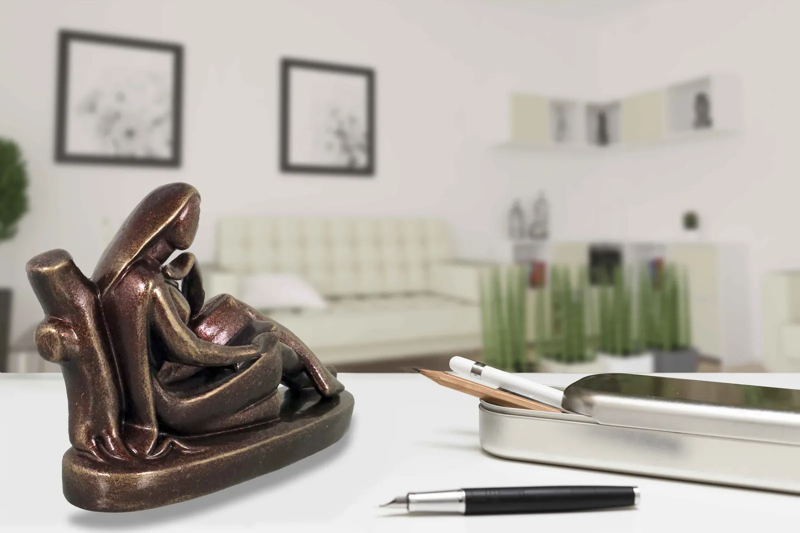 Reader Leaning on Tree | Handmade Terracotta Clay Figurine | Abstract Terracotta Showpieces