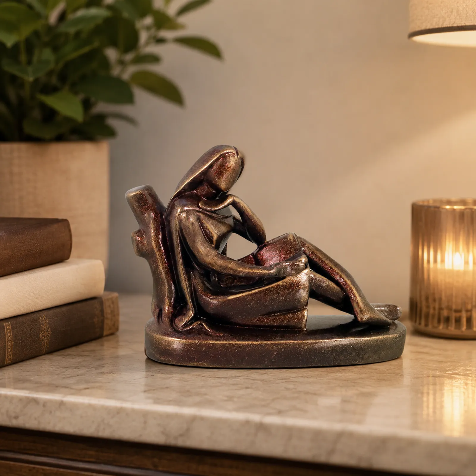 Reader Leaning on Tree | Handmade Terracotta Clay Figurine | Abstract Terracotta Showpieces