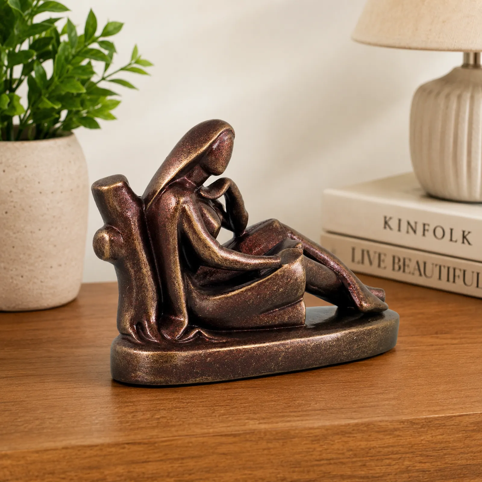 Reader Leaning on Tree | Handmade Terracotta Clay Figurine | Abstract Terracotta Showpieces