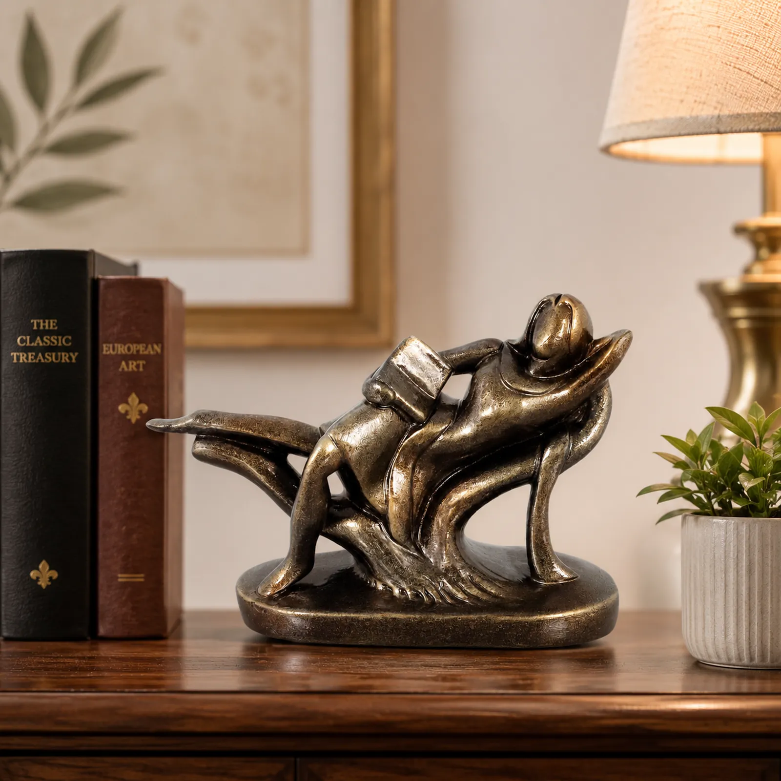 Reader Sitting Human Figure Idols on Tree Branch | Handmade Terracotta Clay Figurine | Abstract Terracotta Showpieces