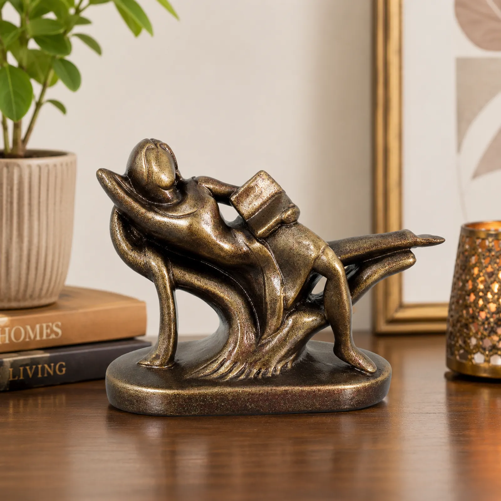 Reader Sitting Human Figure Idols on Tree Branch | Handmade Terracotta Clay Figurine | Abstract Terracotta Showpieces