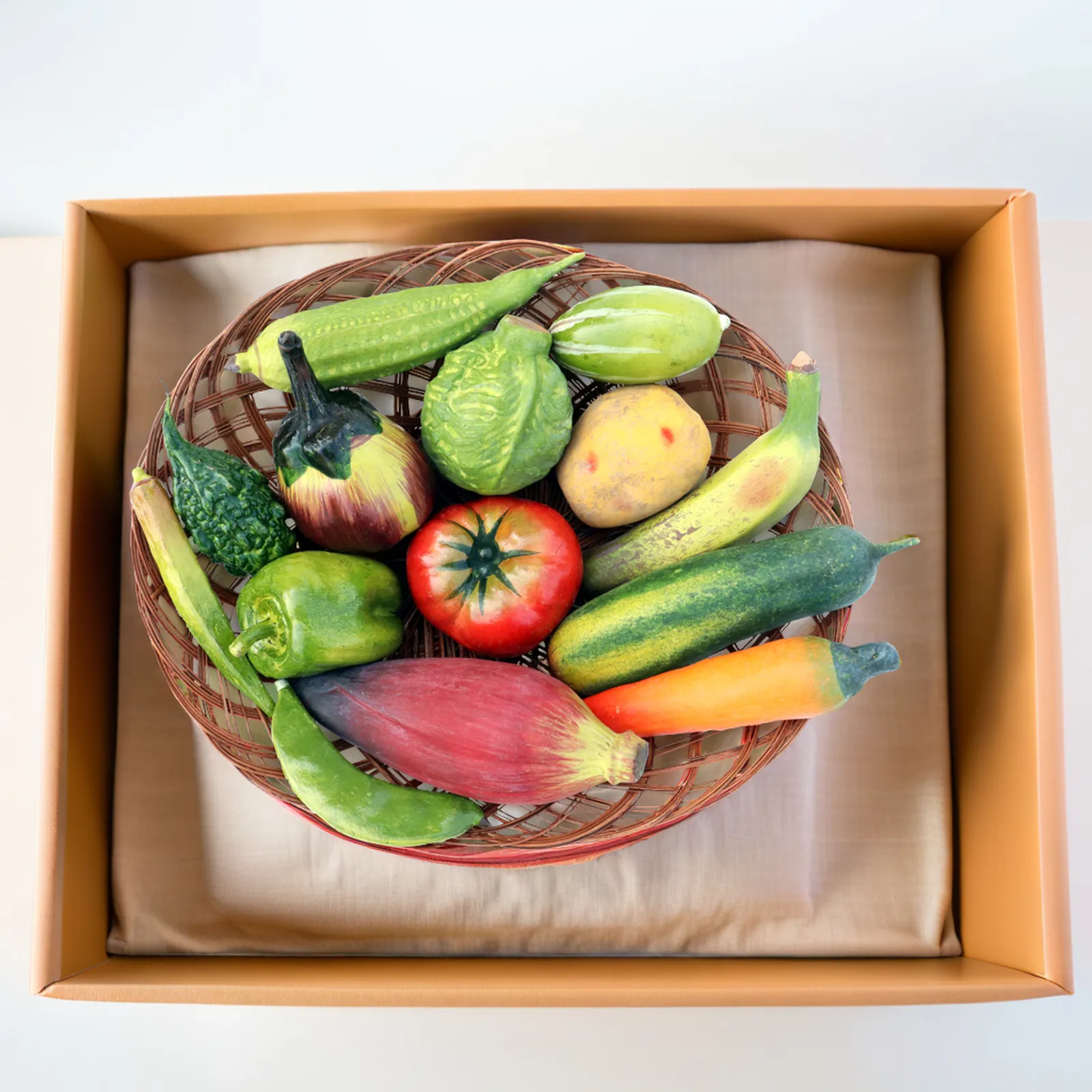 Real-Size Terracotta Vegetable (Set of 14 + 1 Basket) - Handmade Clay Showpiece & Photography Prop