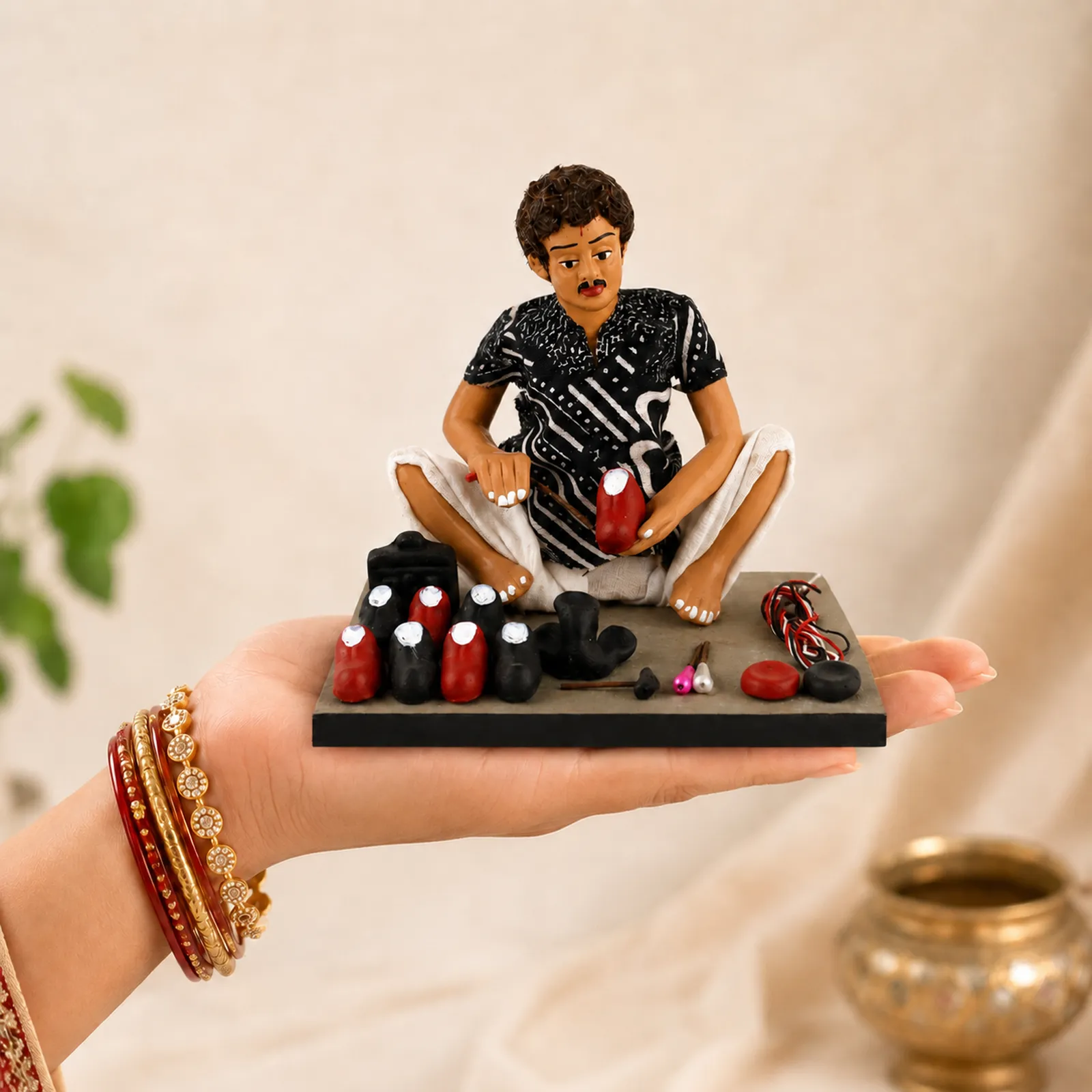 Shoemaker - Handmade Terracotta Clay Figurine | Basic Sitting Human Figure Idol