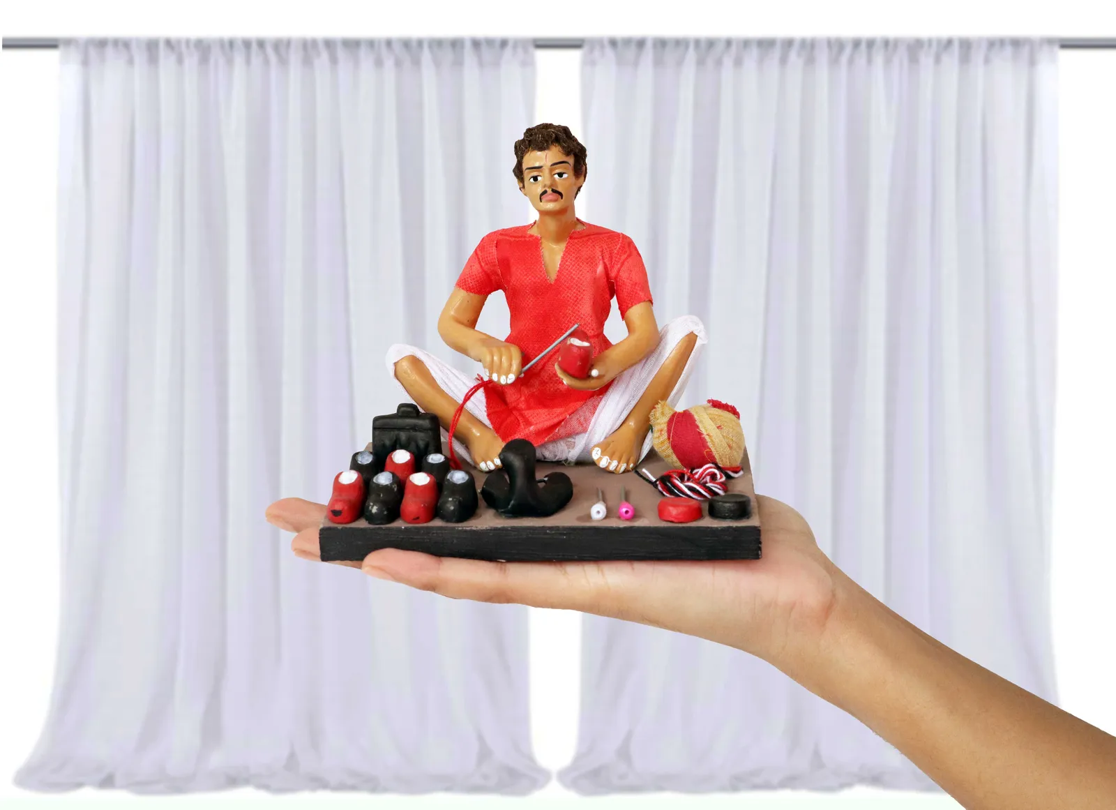 Shoemaker - Handmade Terracotta Clay Figurine | Basic Sitting Human Figure Idol