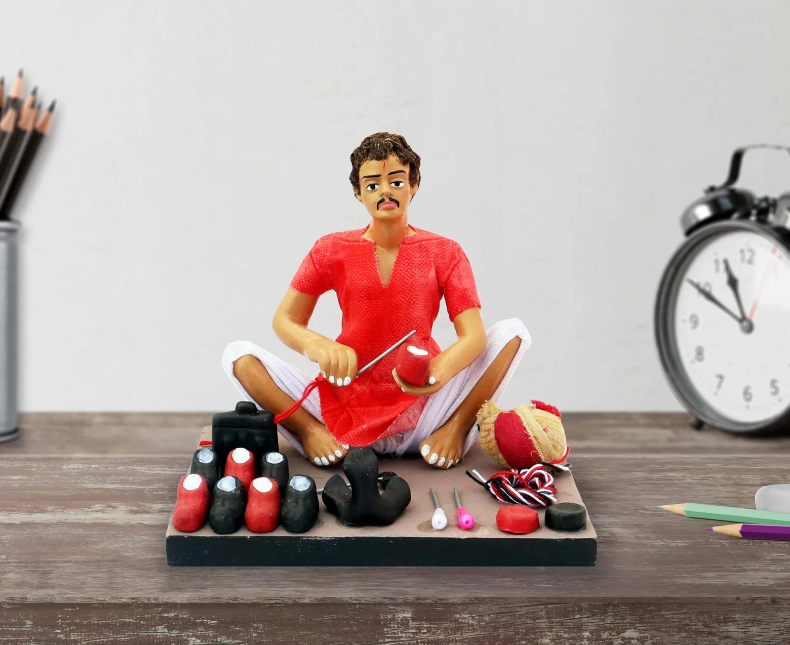 Shoemaker - Handmade Terracotta Clay Figurine | Basic Sitting Human Figure Idol