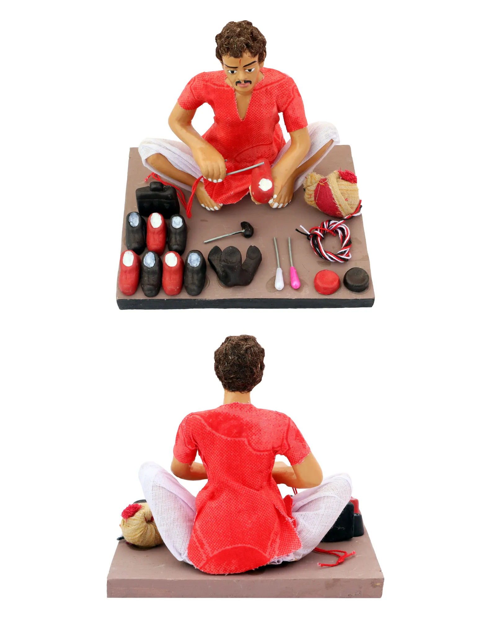 Shoemaker - Handmade Terracotta Clay Figurine | Basic Sitting Human Figure Idol