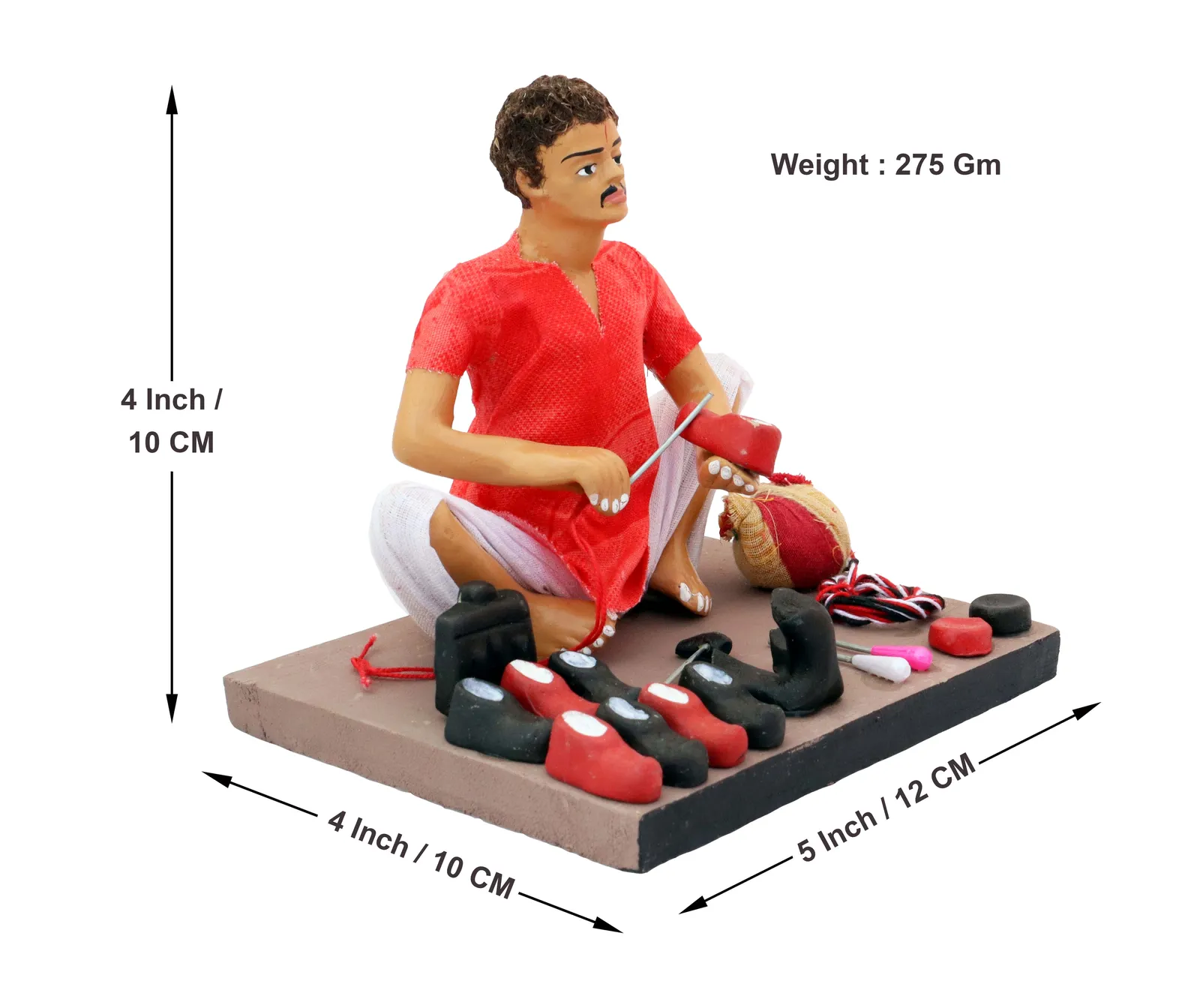 Shoemaker - Handmade Terracotta Clay Figurine | Basic Sitting Human Figure Idol