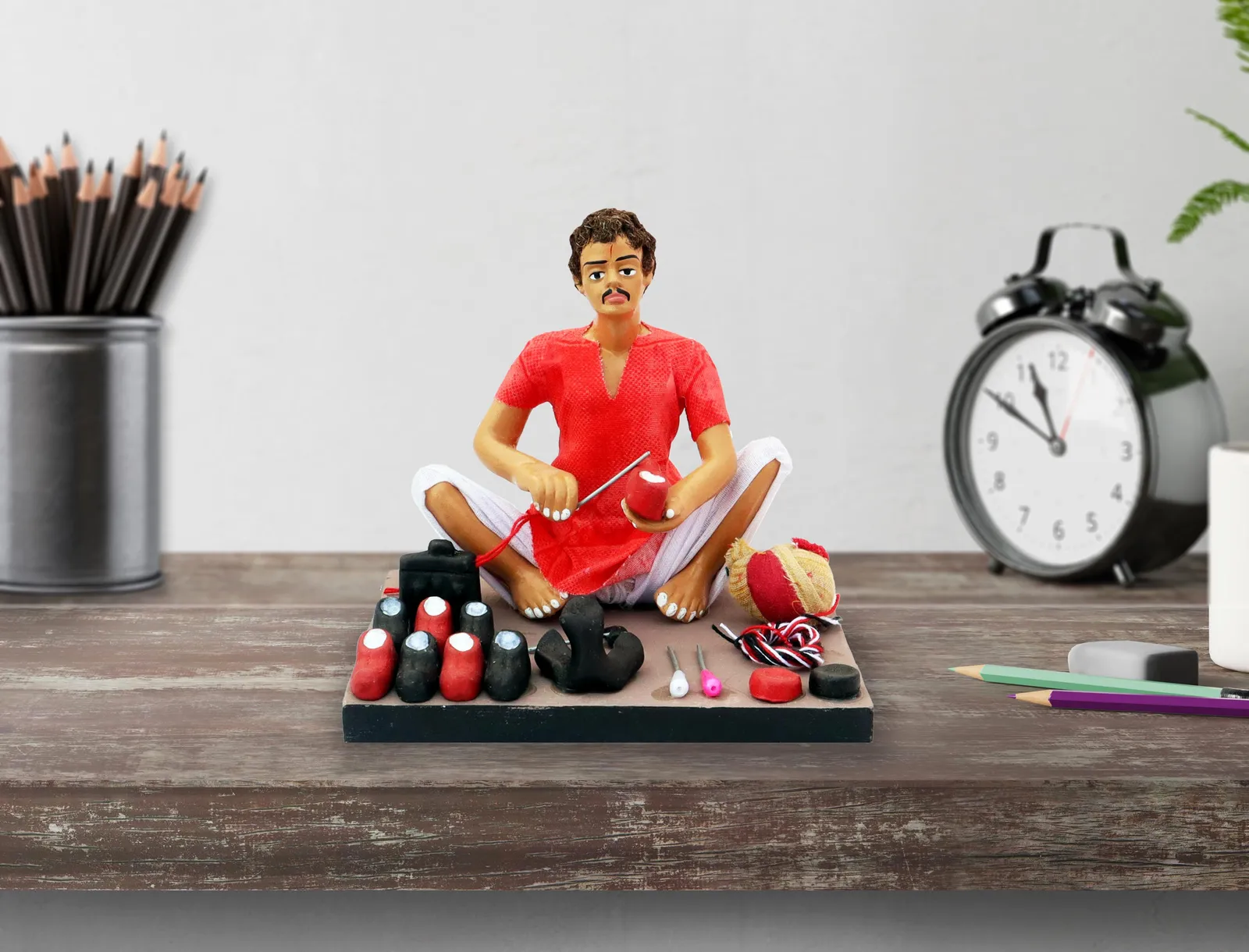 Shoemaker - Handmade Terracotta Clay Figurine | Basic Sitting Human Figure Idol