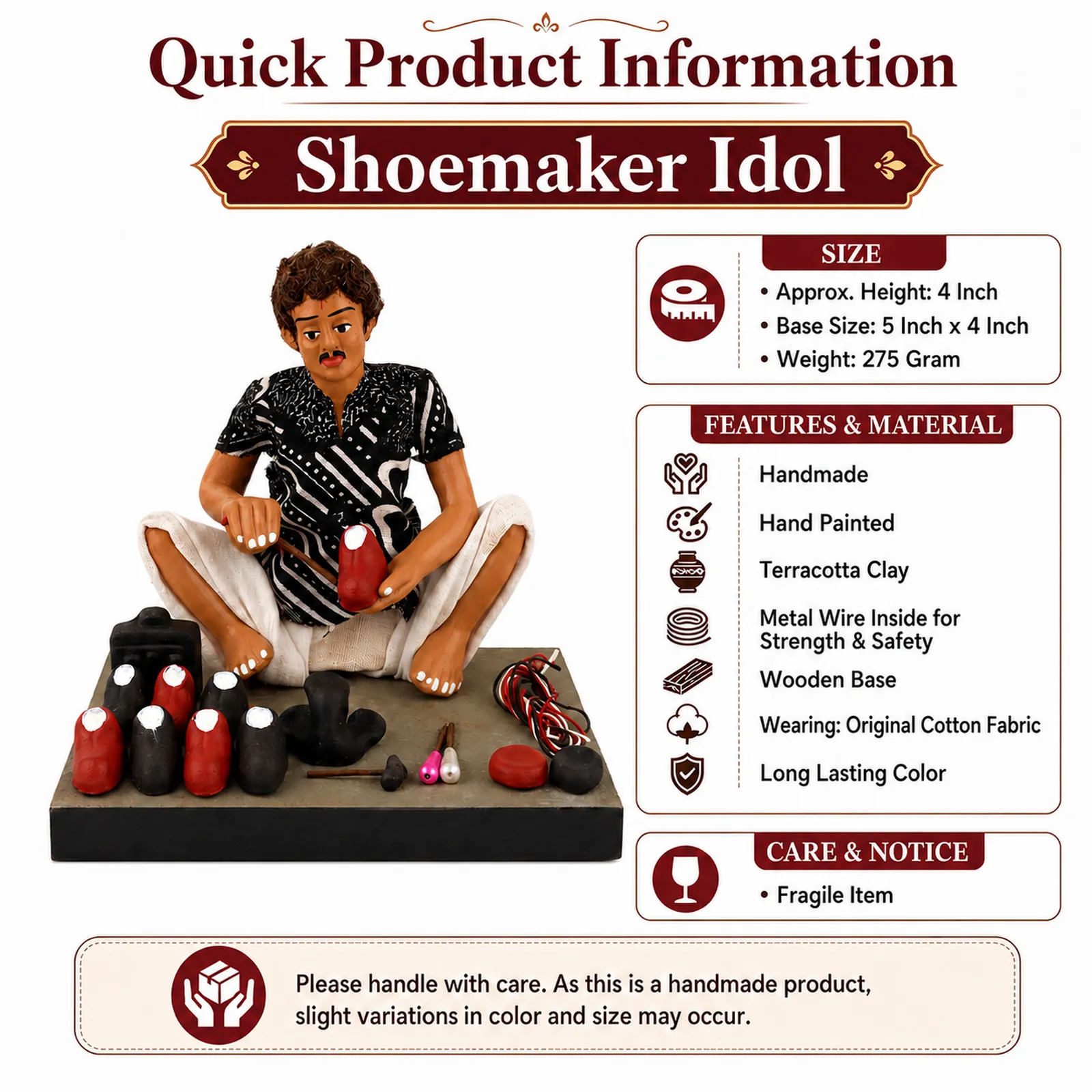Shoemaker - Handmade Terracotta Clay Figurine | Basic Sitting Human Figure Idol