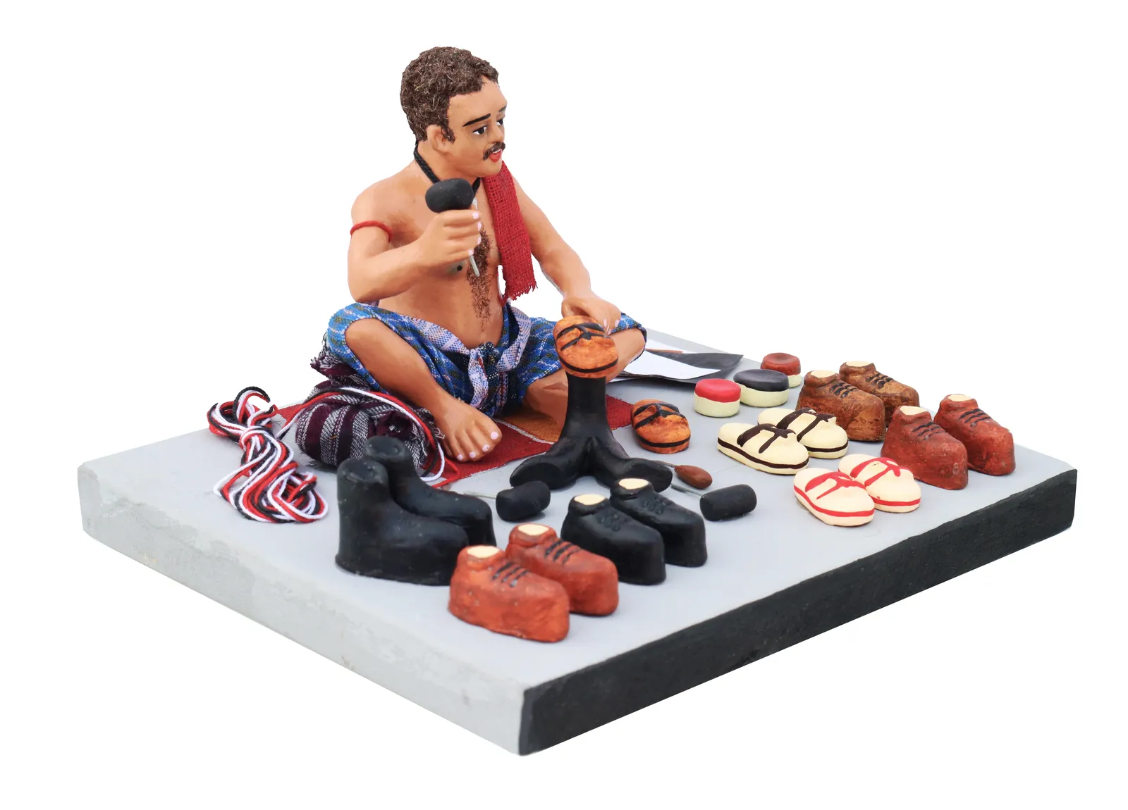 Shoemaker - Handmade Terracotta Clay Figurine | Prime Sitting Human Figure Idol