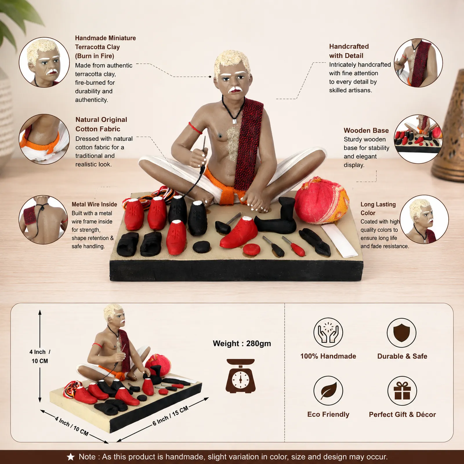 Shoemaker - Handmade Terracotta Clay Figurine | Standard Sitting Human Figure Idol