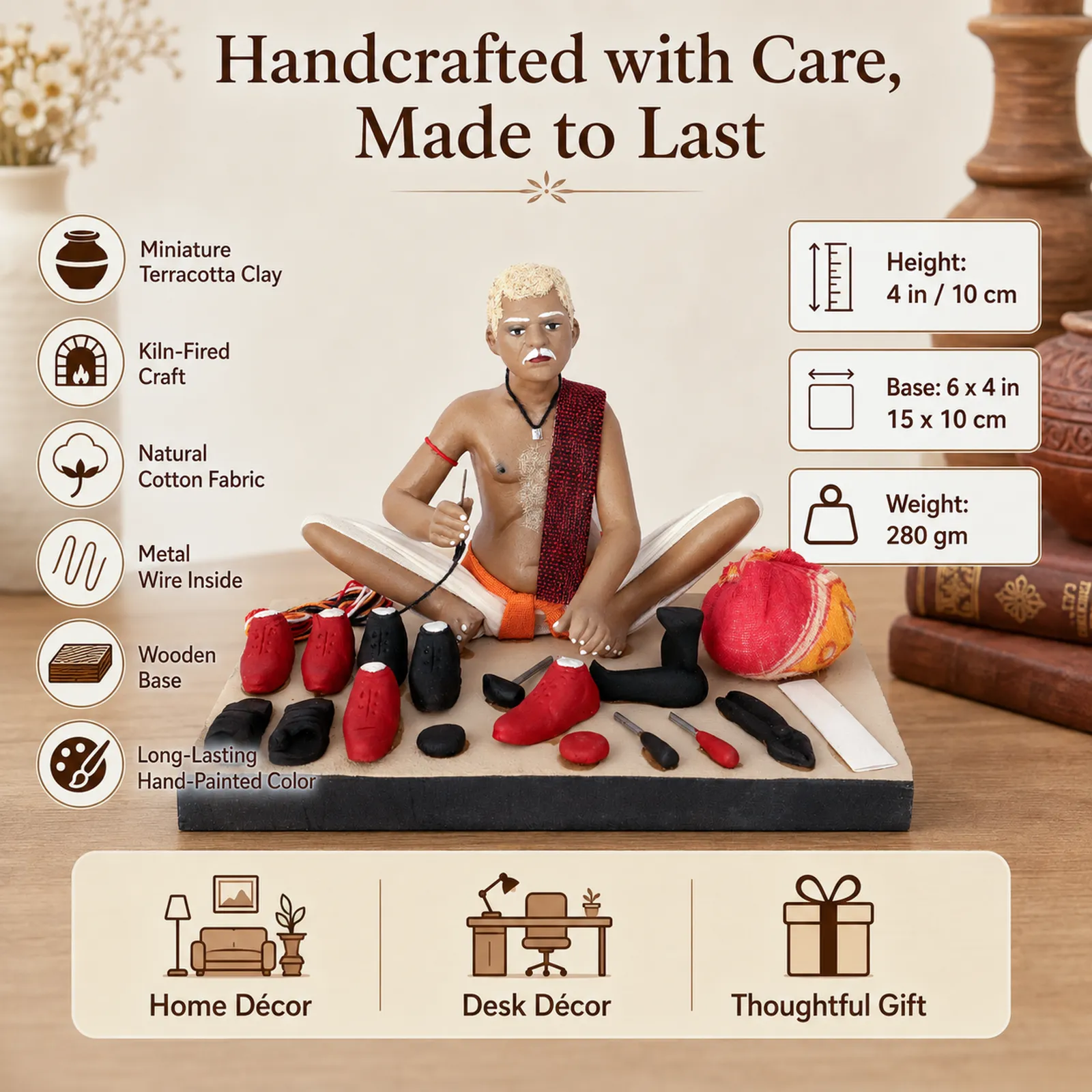 Shoemaker - Handmade Terracotta Clay Figurine | Standard Sitting Human Figure Idol