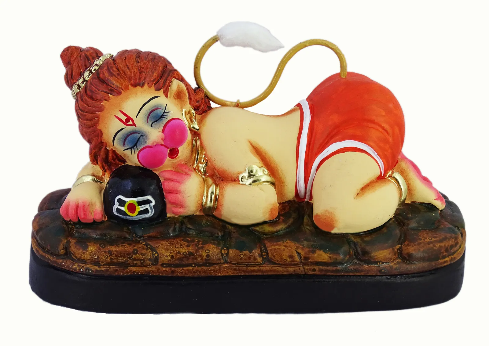 Sleeping Bal Hanuman - Hugging Shivling Clay Terracotta Idol | Spiritual and Cultural Art