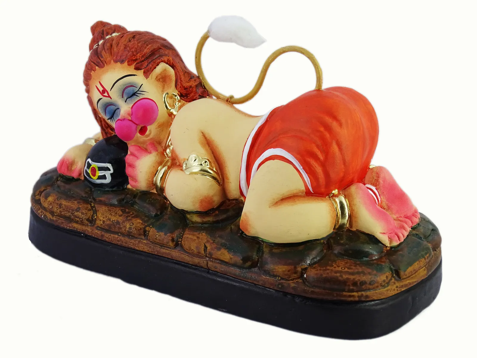 Sleeping Bal Hanuman - Hugging Shivling Clay Terracotta Idol | Spiritual and Cultural Art