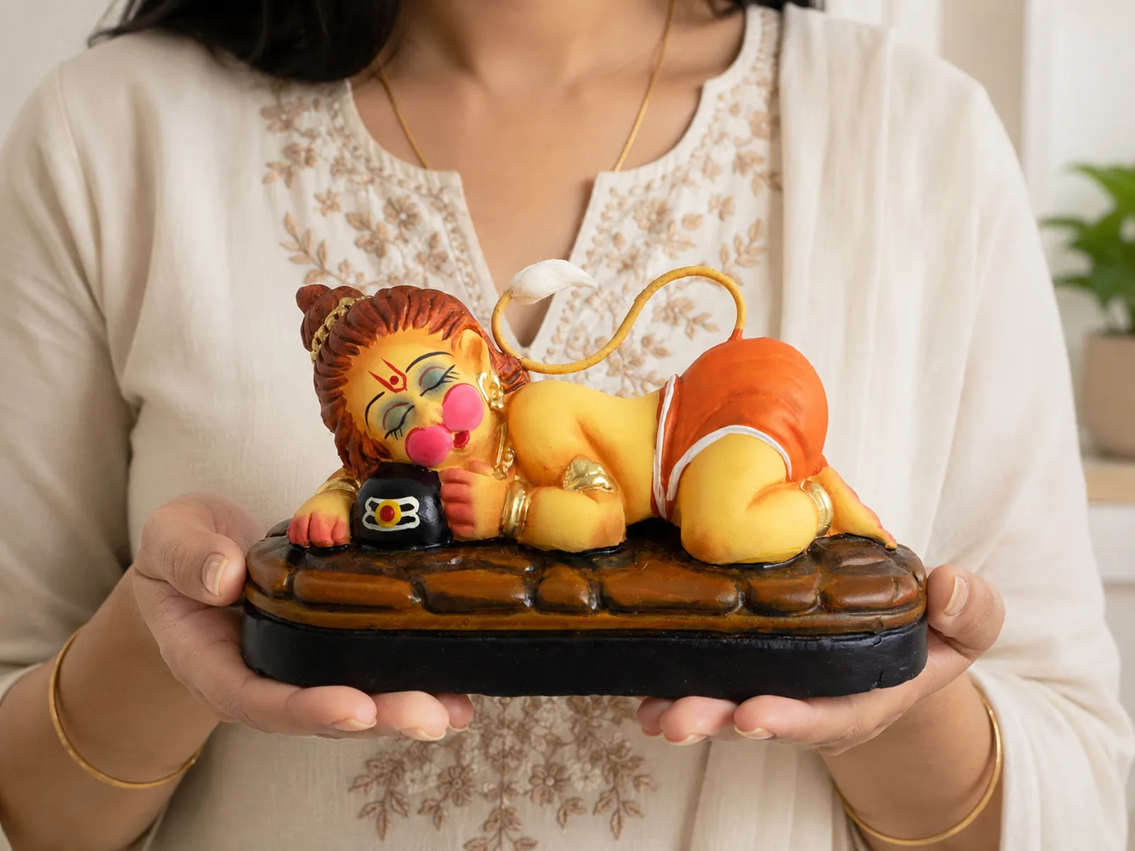 Sleeping Bal Hanuman - Hugging Shivling Clay Terracotta Idol | Spiritual and Cultural Art