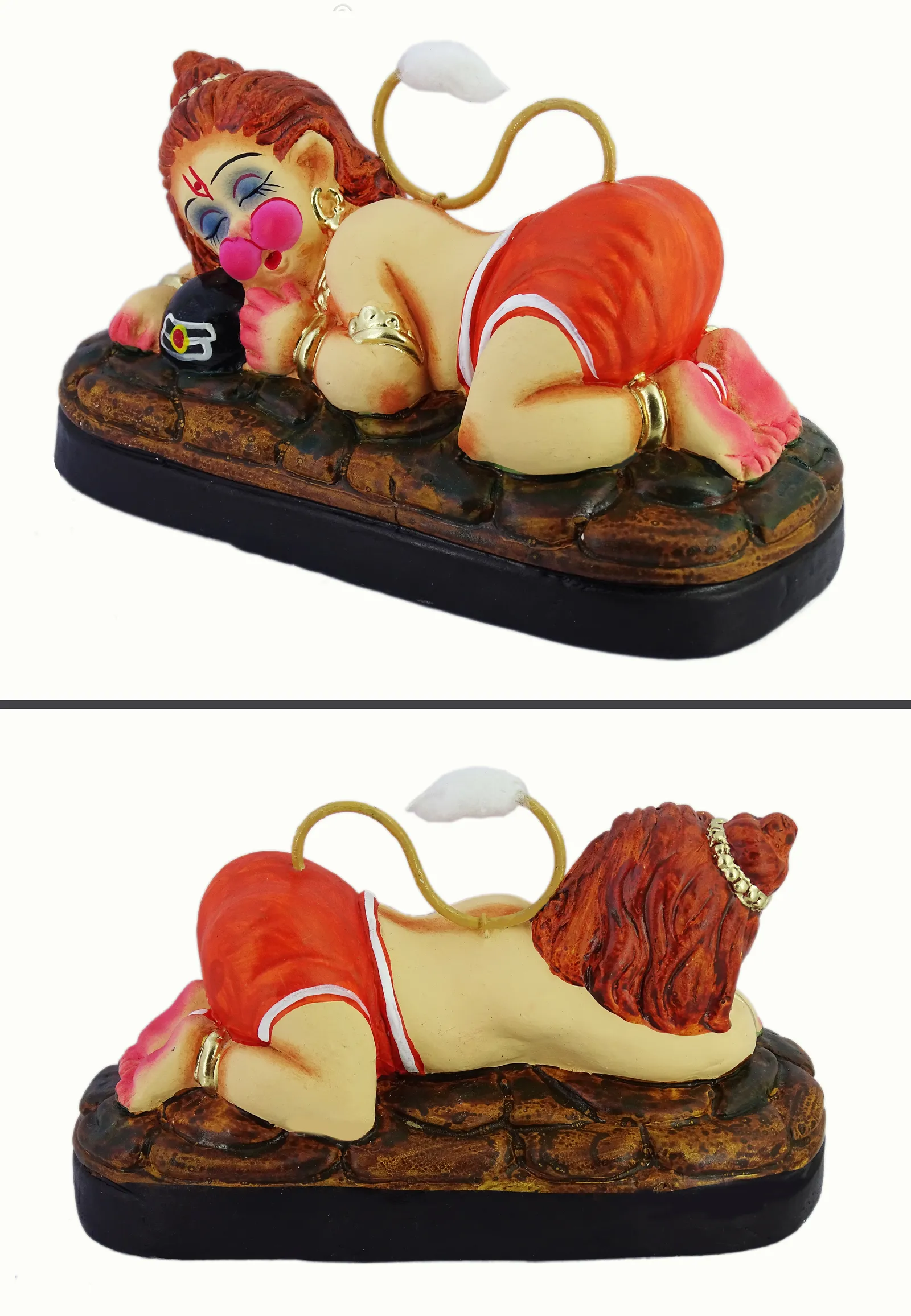 Sleeping Bal Hanuman - Hugging Shivling Clay Terracotta Idol | Spiritual and Cultural Art