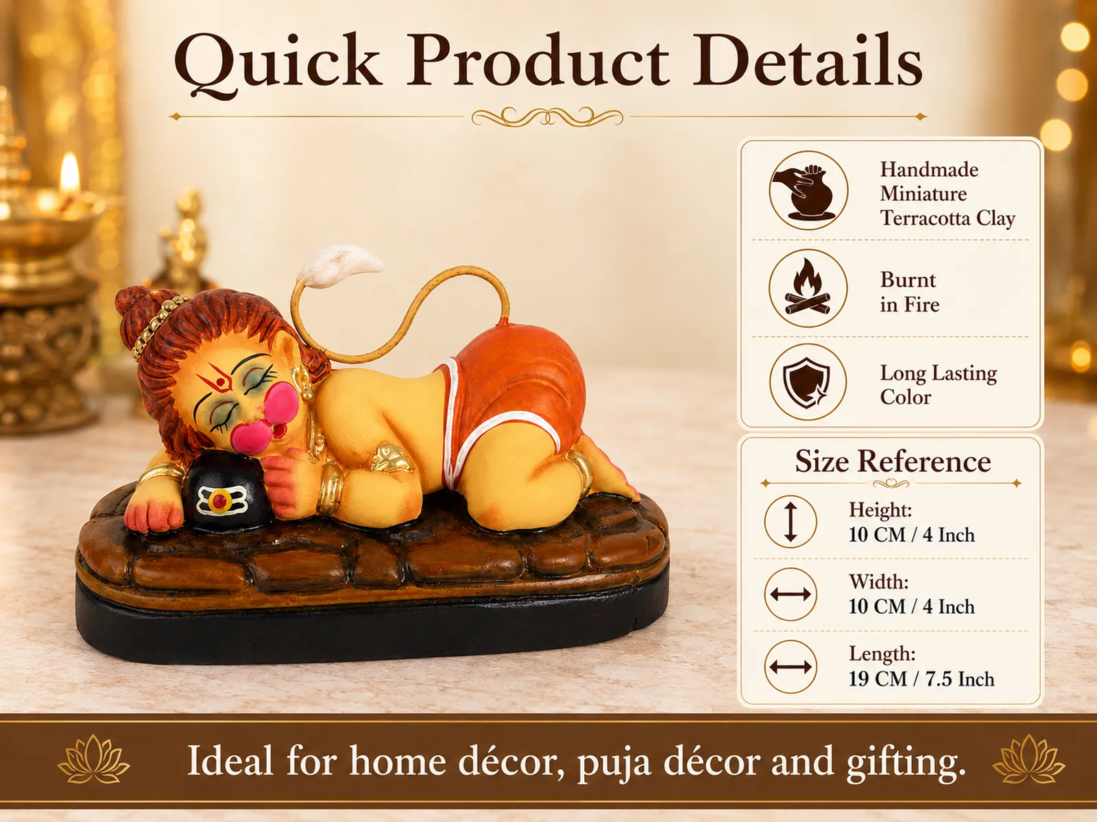 Sleeping Bal Hanuman - Hugging Shivling Clay Terracotta Idol | Spiritual and Cultural Art