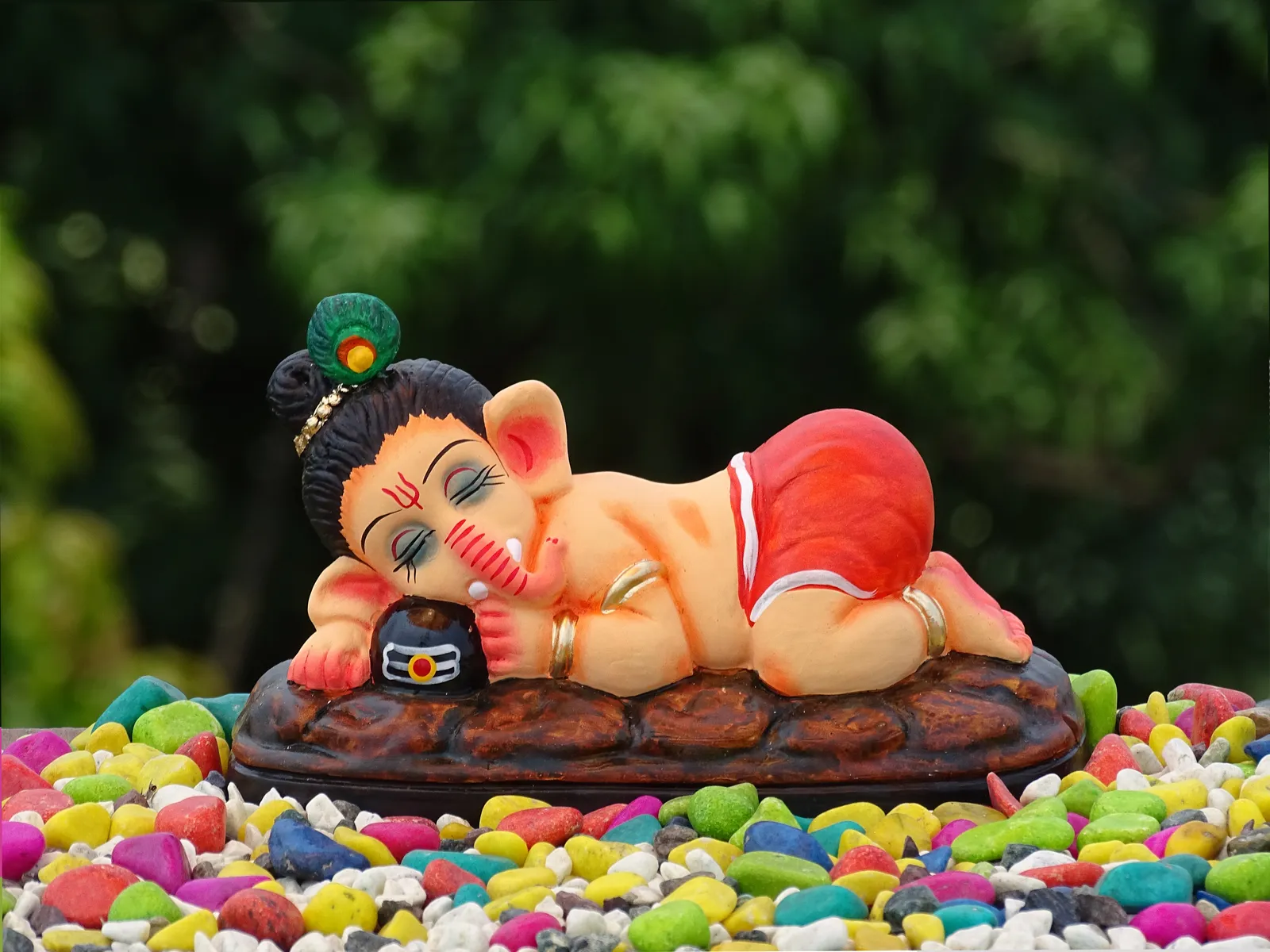 Sleeping Ganesha - Hugging Shivling Clay Terracotta Idol | Spiritual and Cultural Art