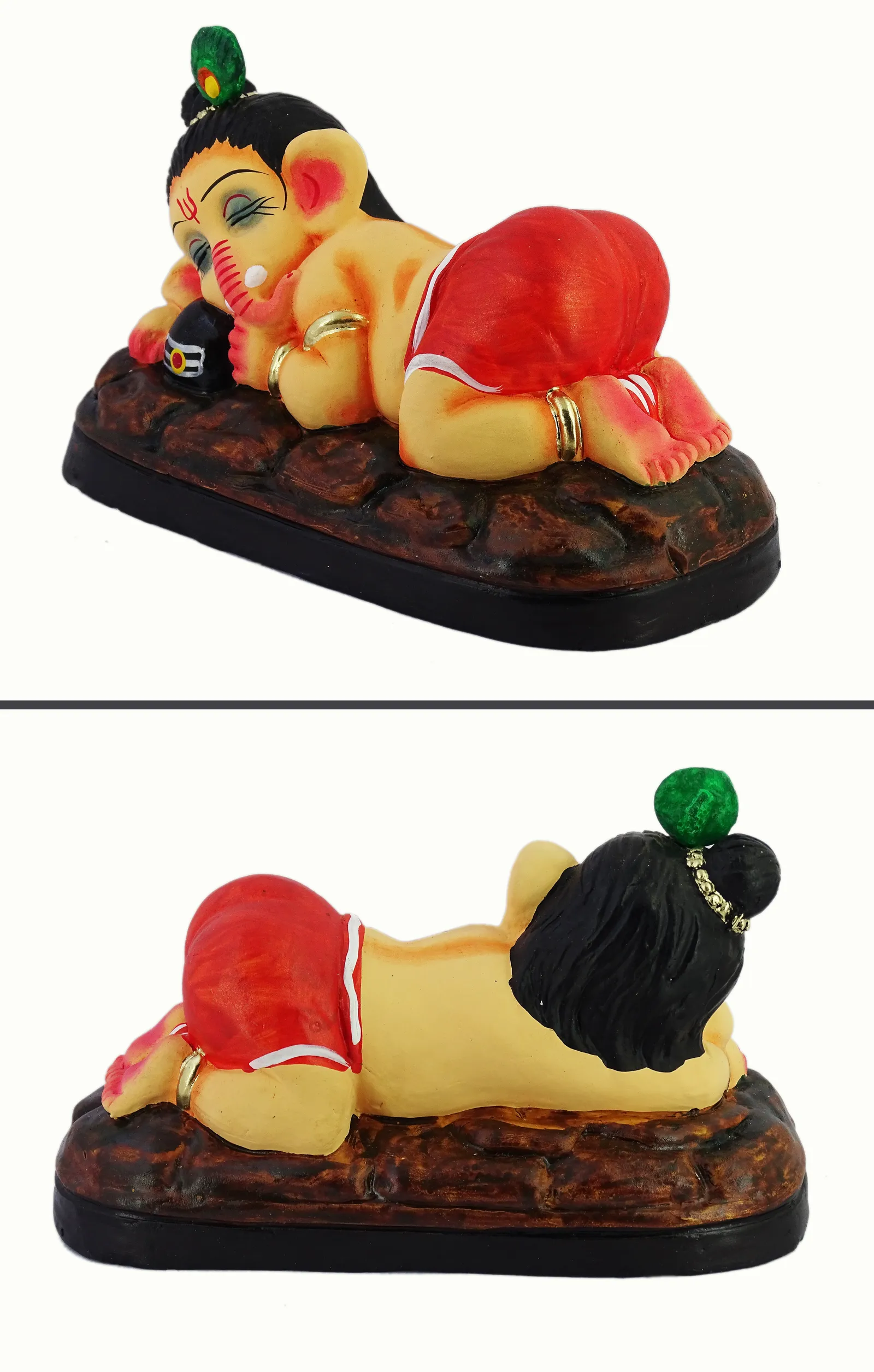 Sleeping Ganesha - Hugging Shivling Clay Terracotta Idol | Spiritual and Cultural Art