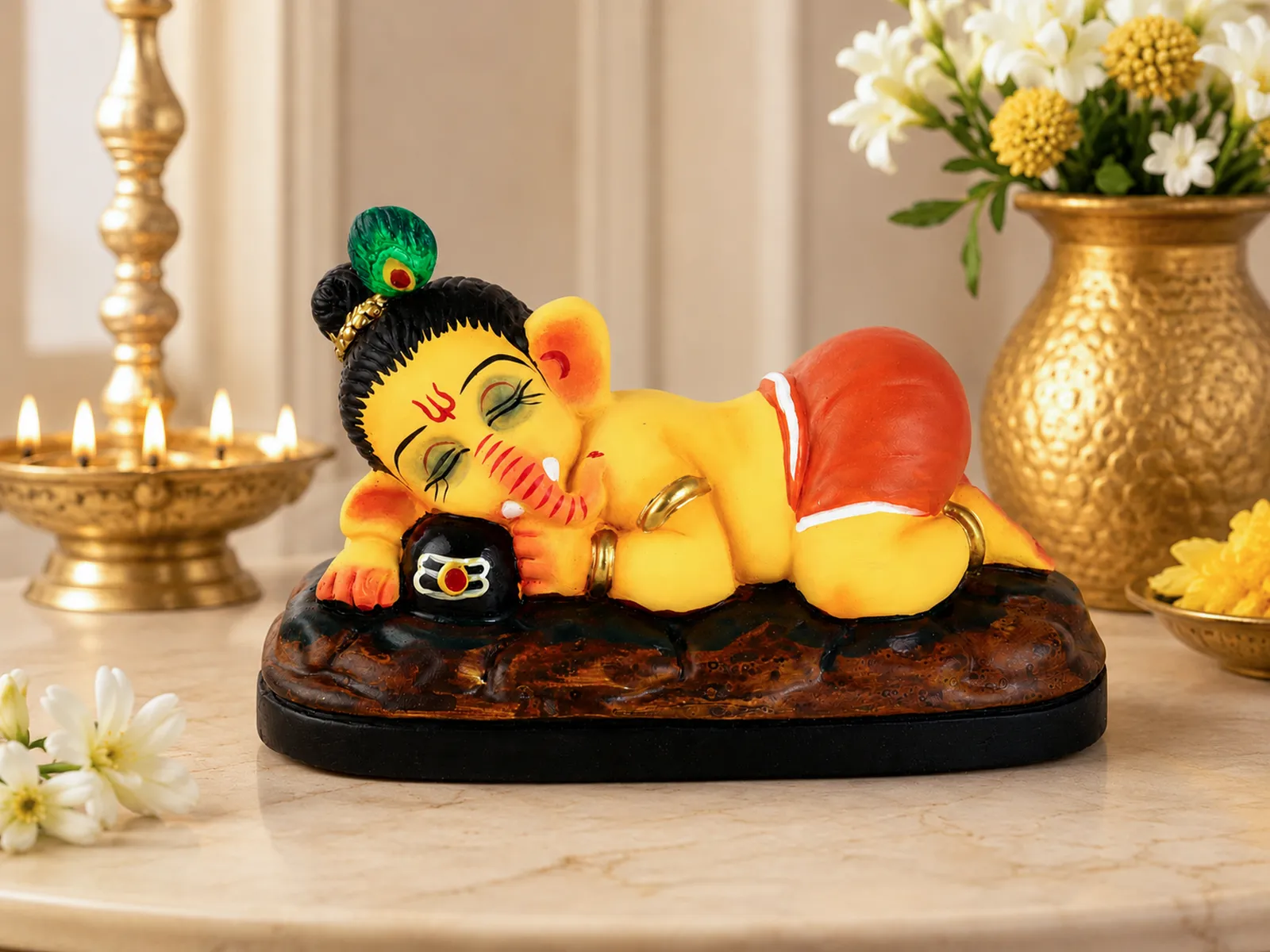 Sleeping Ganesha - Hugging Shivling Clay Terracotta Idol | Spiritual and Cultural Art