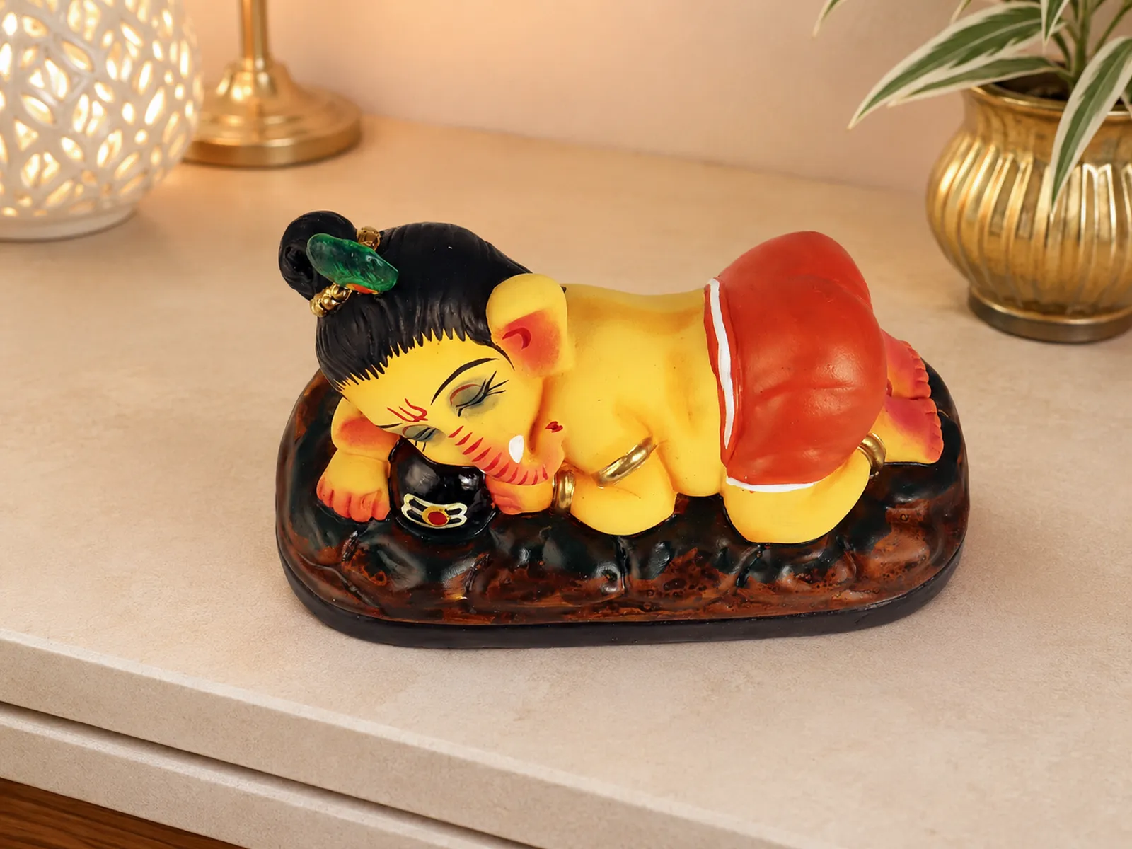 Sleeping Ganesha - Hugging Shivling Clay Terracotta Idol | Spiritual and Cultural Art
