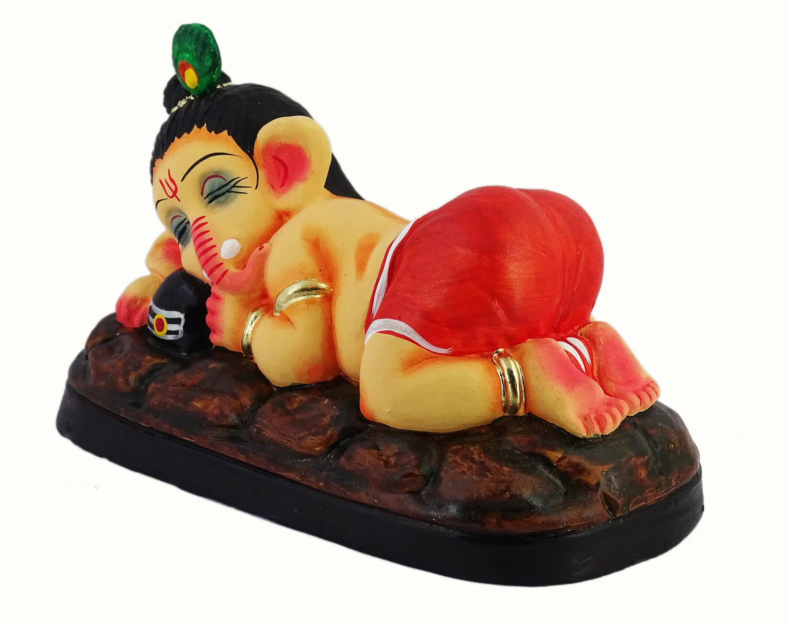 Sleeping Ganesha - Hugging Shivling Clay Terracotta Idol | Spiritual and Cultural Art