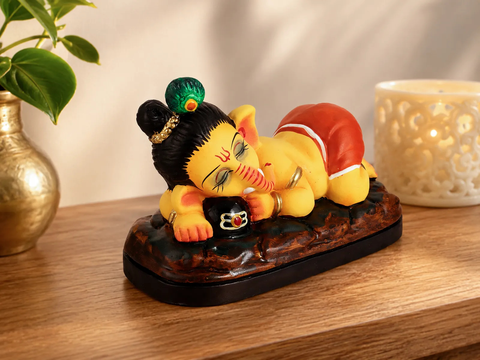 Sleeping Ganesha - Hugging Shivling Clay Terracotta Idol | Spiritual and Cultural Art