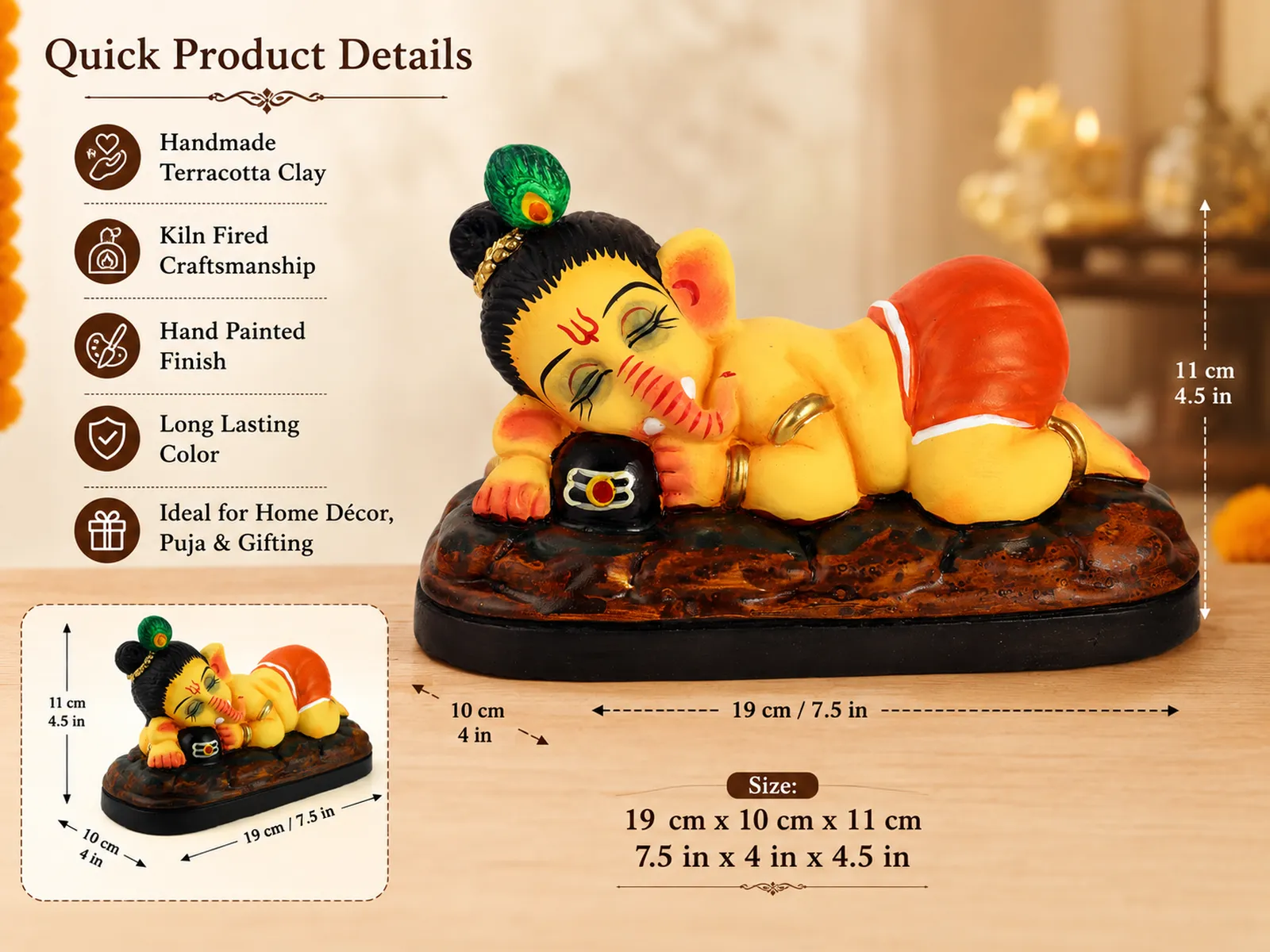 Sleeping Ganesha - Hugging Shivling Clay Terracotta Idol | Spiritual and Cultural Art