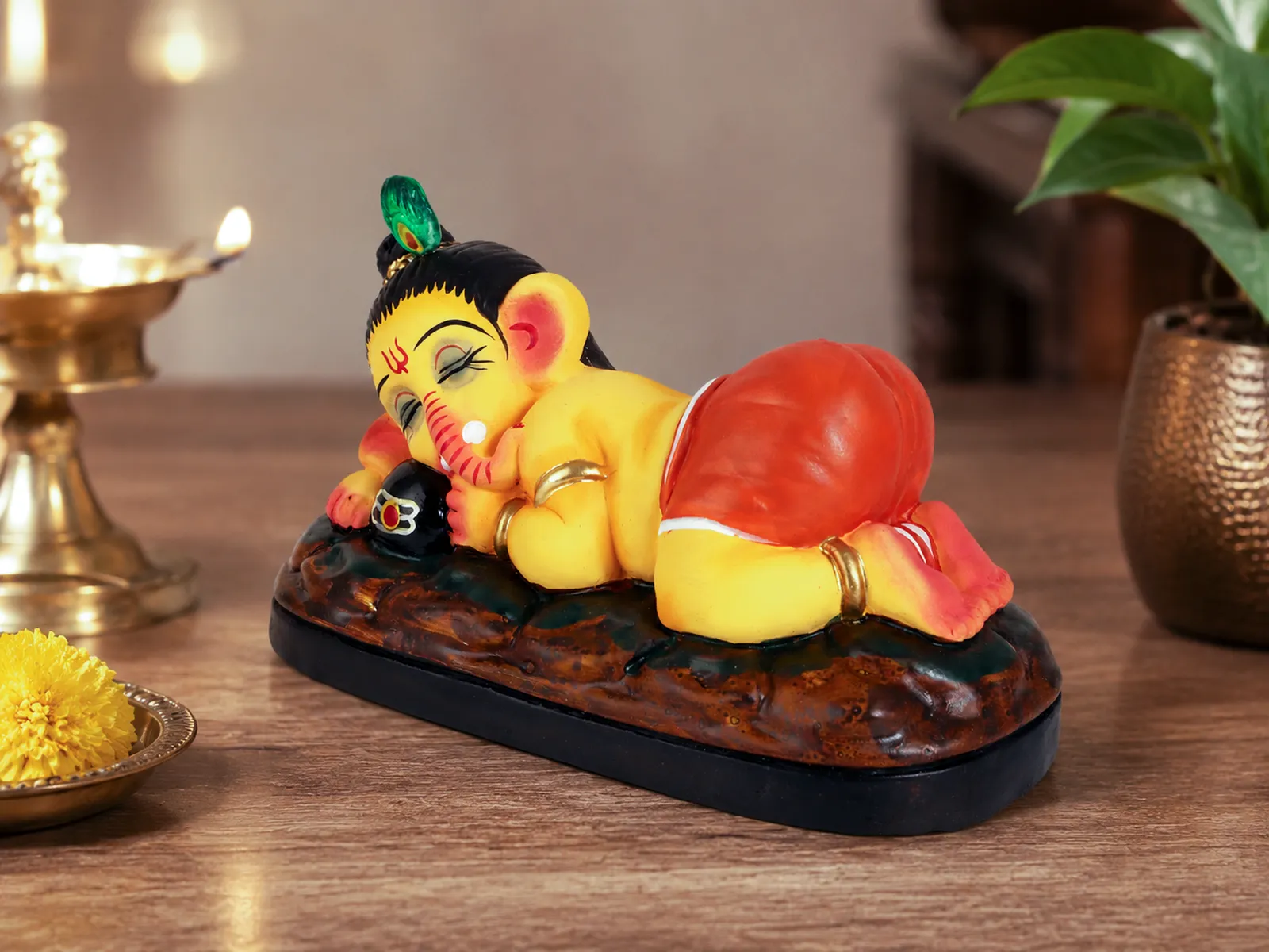 Sleeping Ganesha - Hugging Shivling Clay Terracotta Idol | Spiritual and Cultural Art
