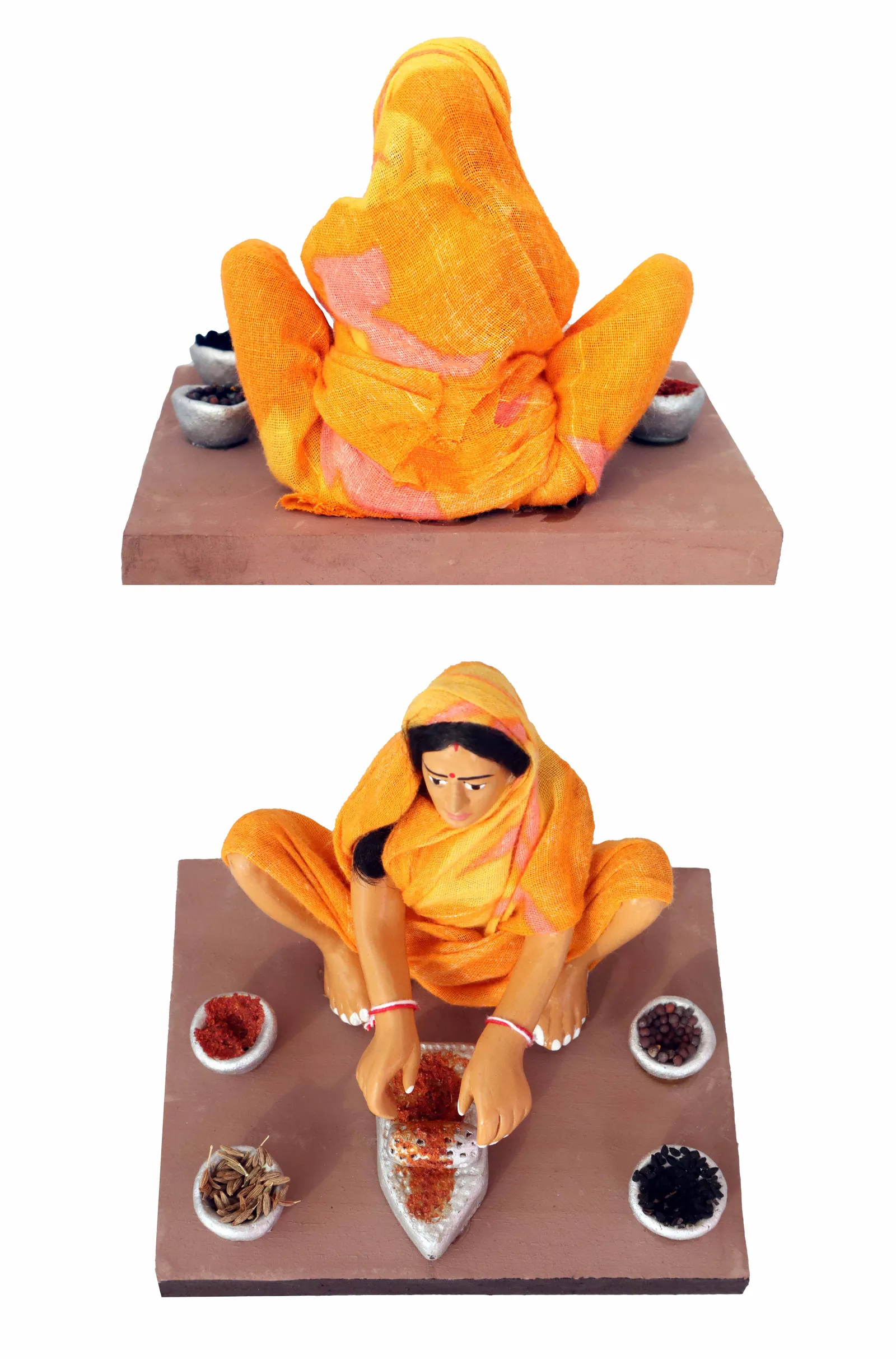 Spice-Grinding Woman - Handmade Terracotta Clay Figurine | Basic Sitting Human Figure Idol