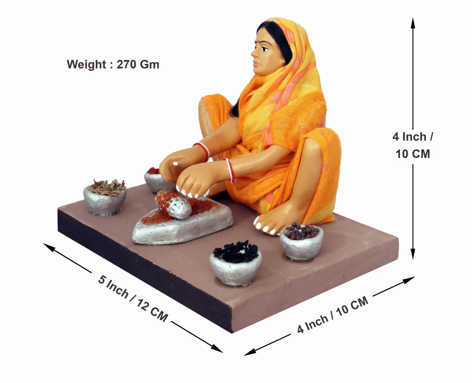 Spice-Grinding Woman - Handmade Terracotta Clay Figurine | Basic Sitting Human Figure Idol