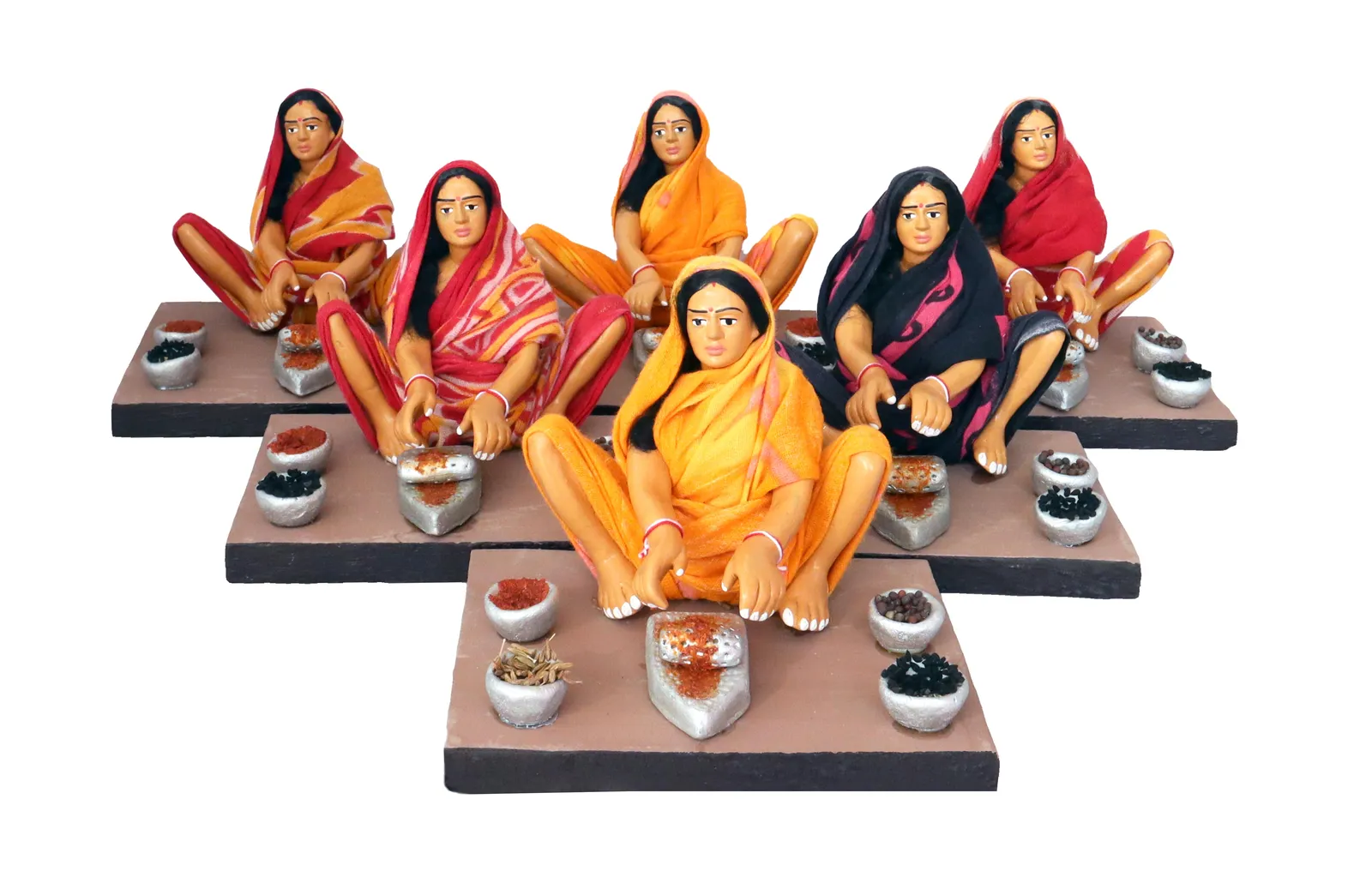 Spice-Grinding Woman - Handmade Terracotta Clay Figurine | Basic Sitting Human Figure Idol
