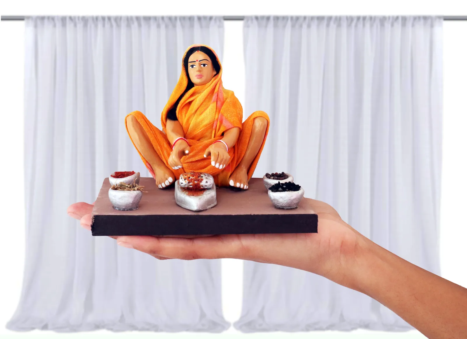 Spice-Grinding Woman - Handmade Terracotta Clay Figurine | Basic Sitting Human Figure Idol