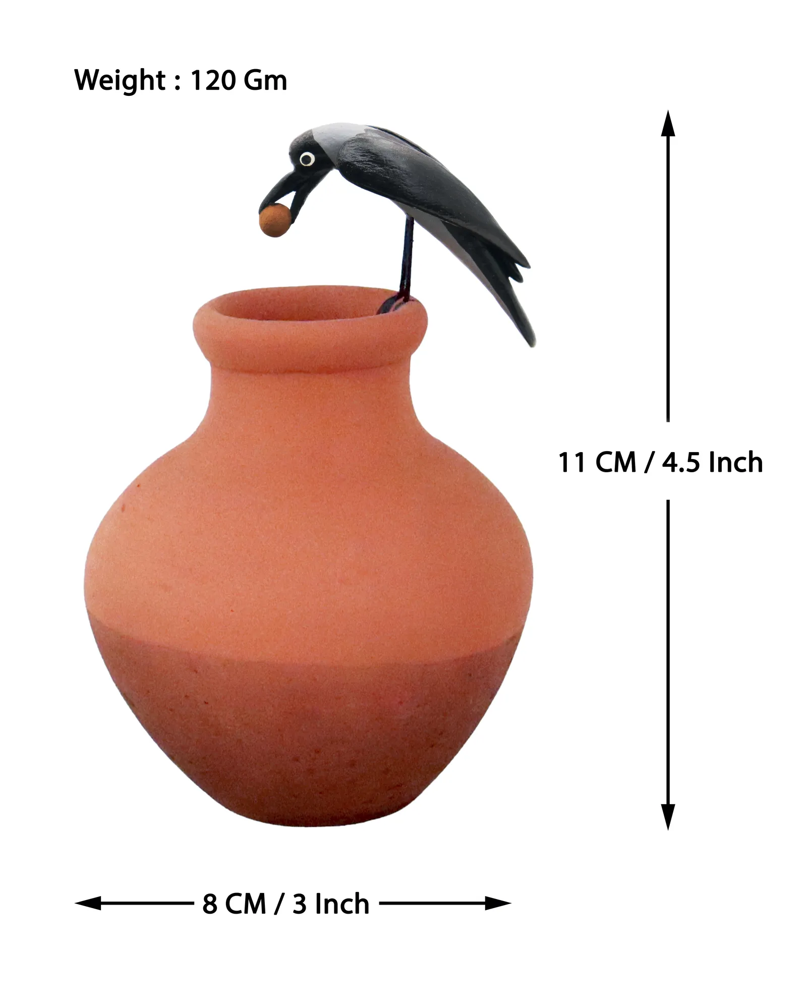Thirsty Clever Crow |Handmade Terracotta Miniature Figurine | Clay Pot Story Showpiece