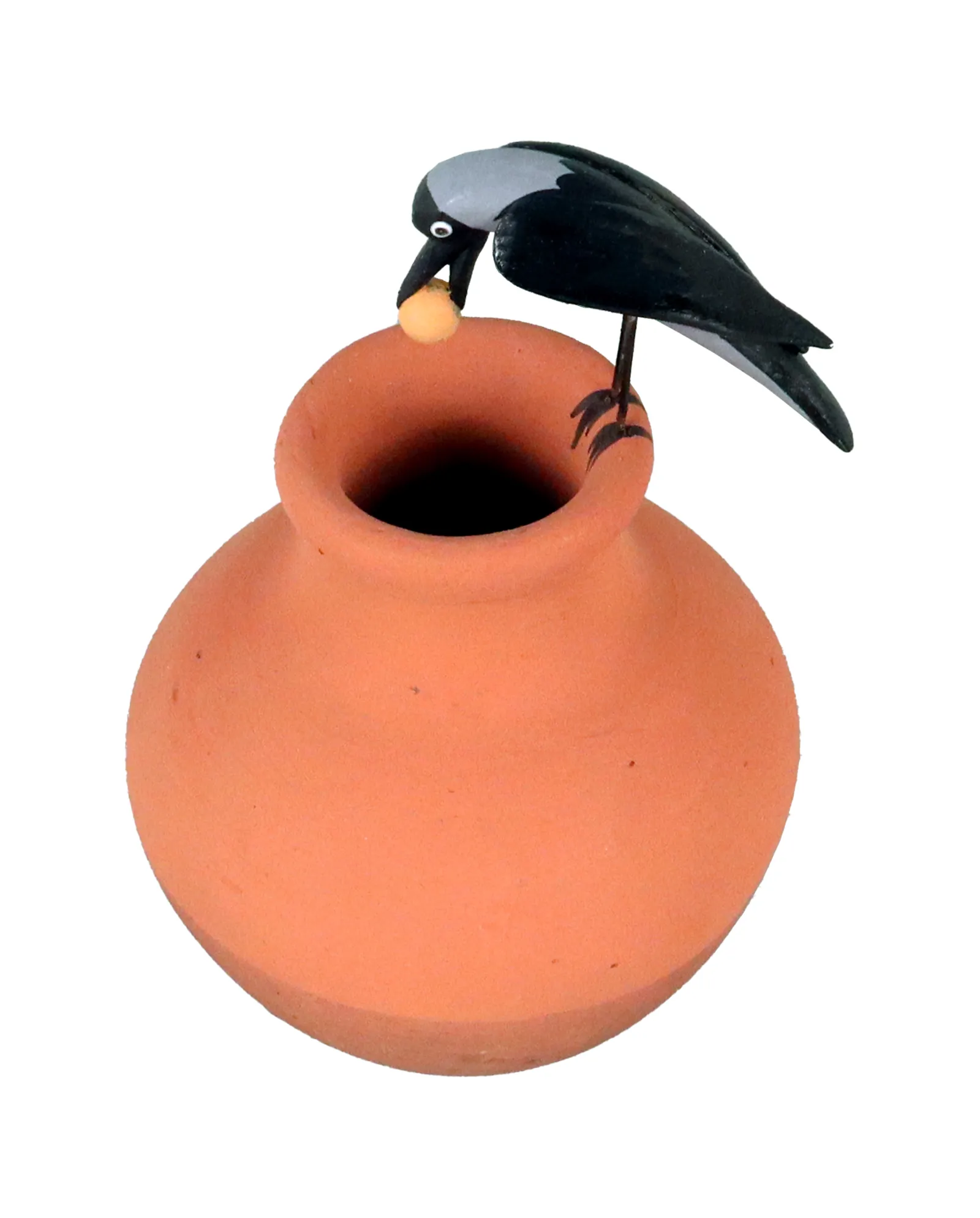 Thirsty Clever Crow |Handmade Terracotta Miniature Figurine | Clay Pot Story Showpiece