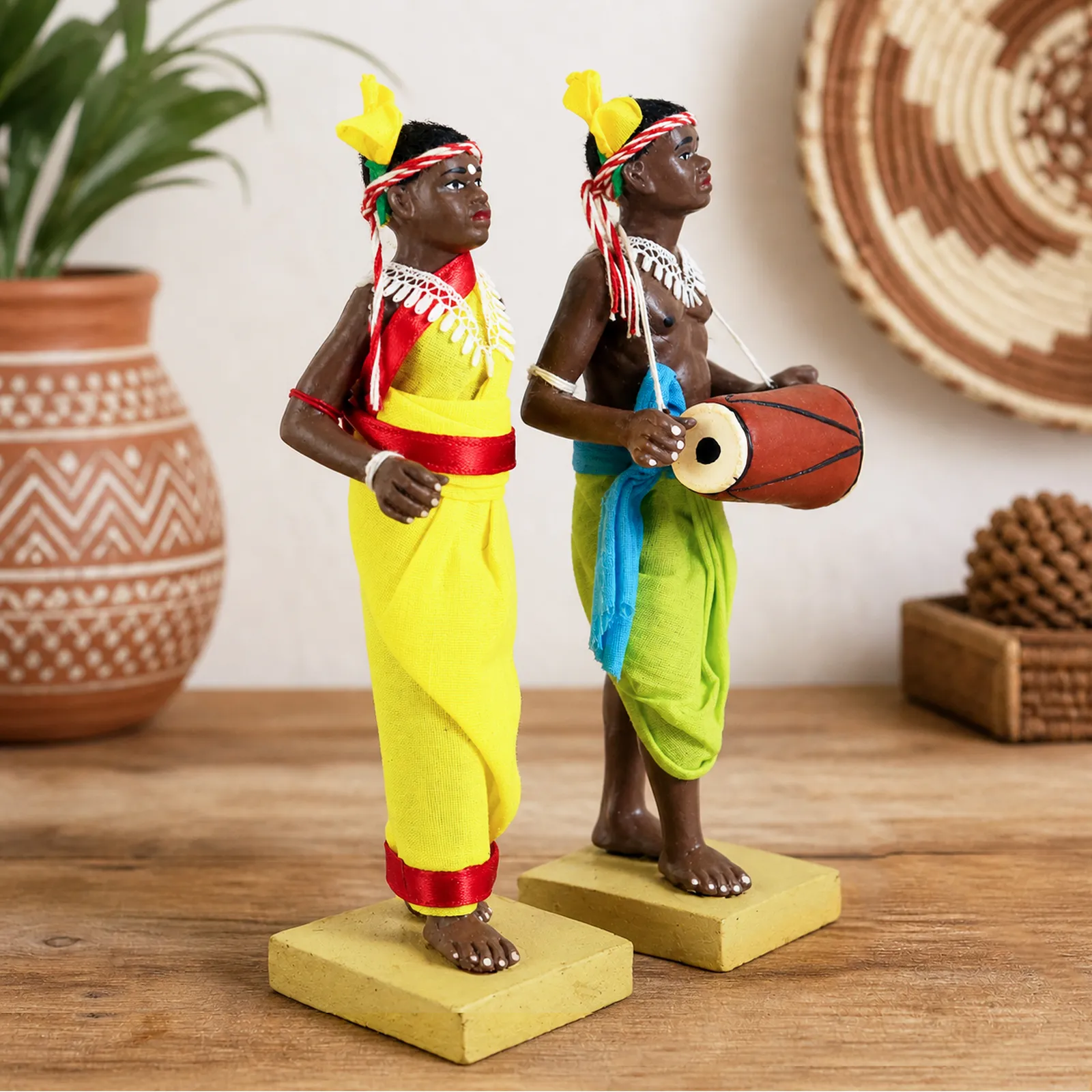 Tribal Dance Couple - Set of 2 | Handmade Terracotta Clay Figurine | Standing Human Figure Idols