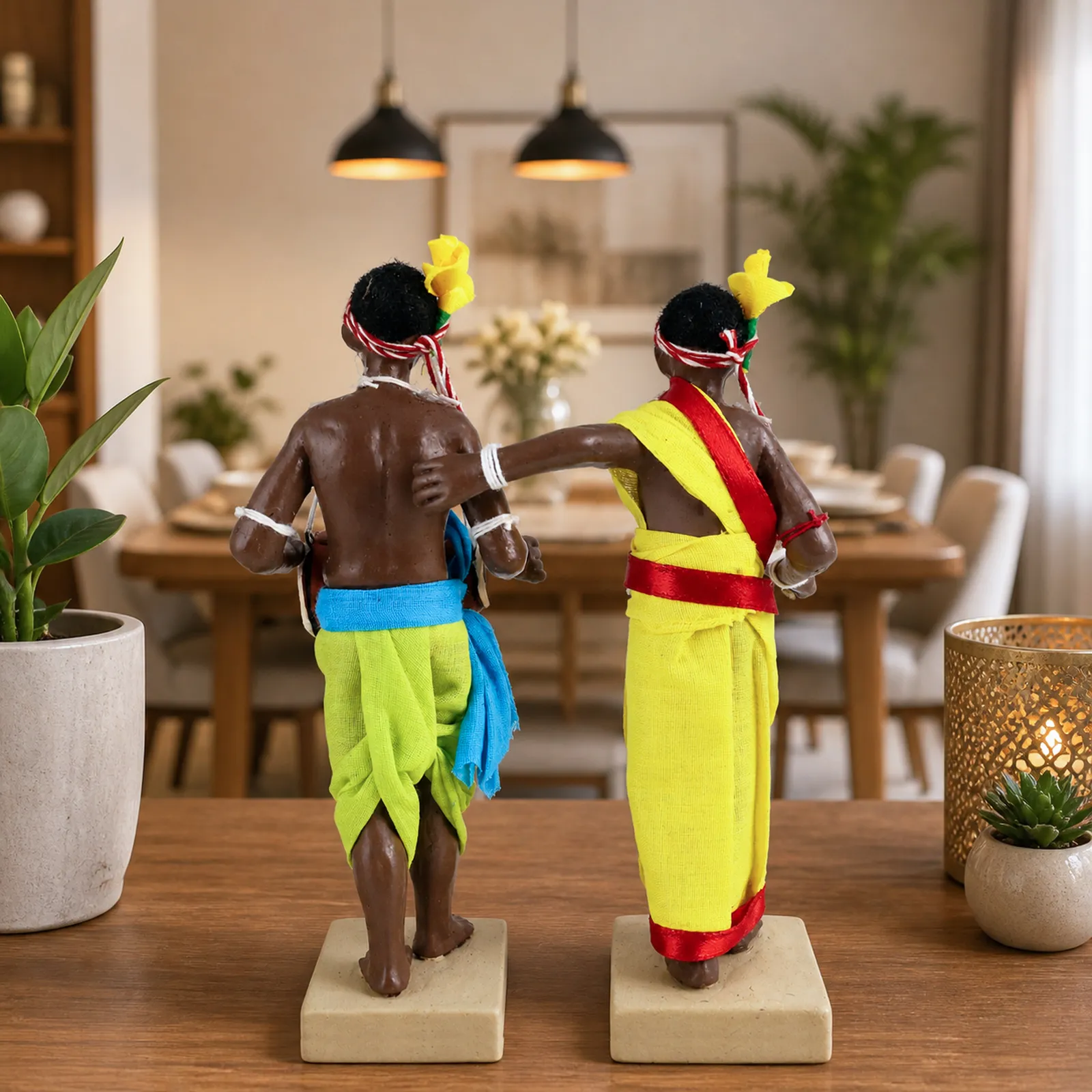 Tribal Dance Couple - Set of 2 | Handmade Terracotta Clay Figurine | Standing Human Figure Idols