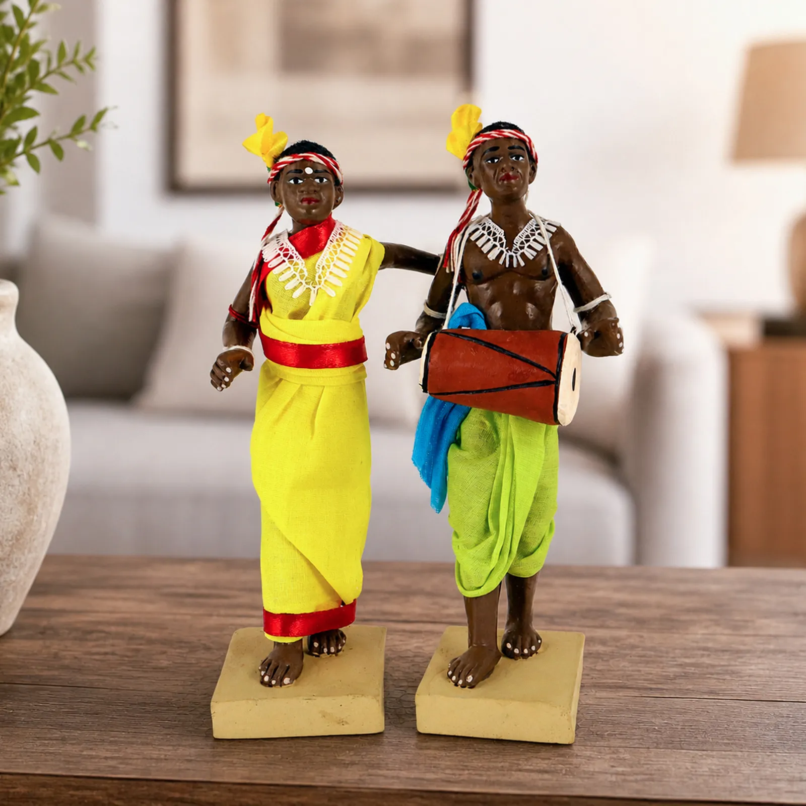 Tribal Dance Couple - Set of 2 | Handmade Terracotta Clay Figurine | Standing Human Figure Idols